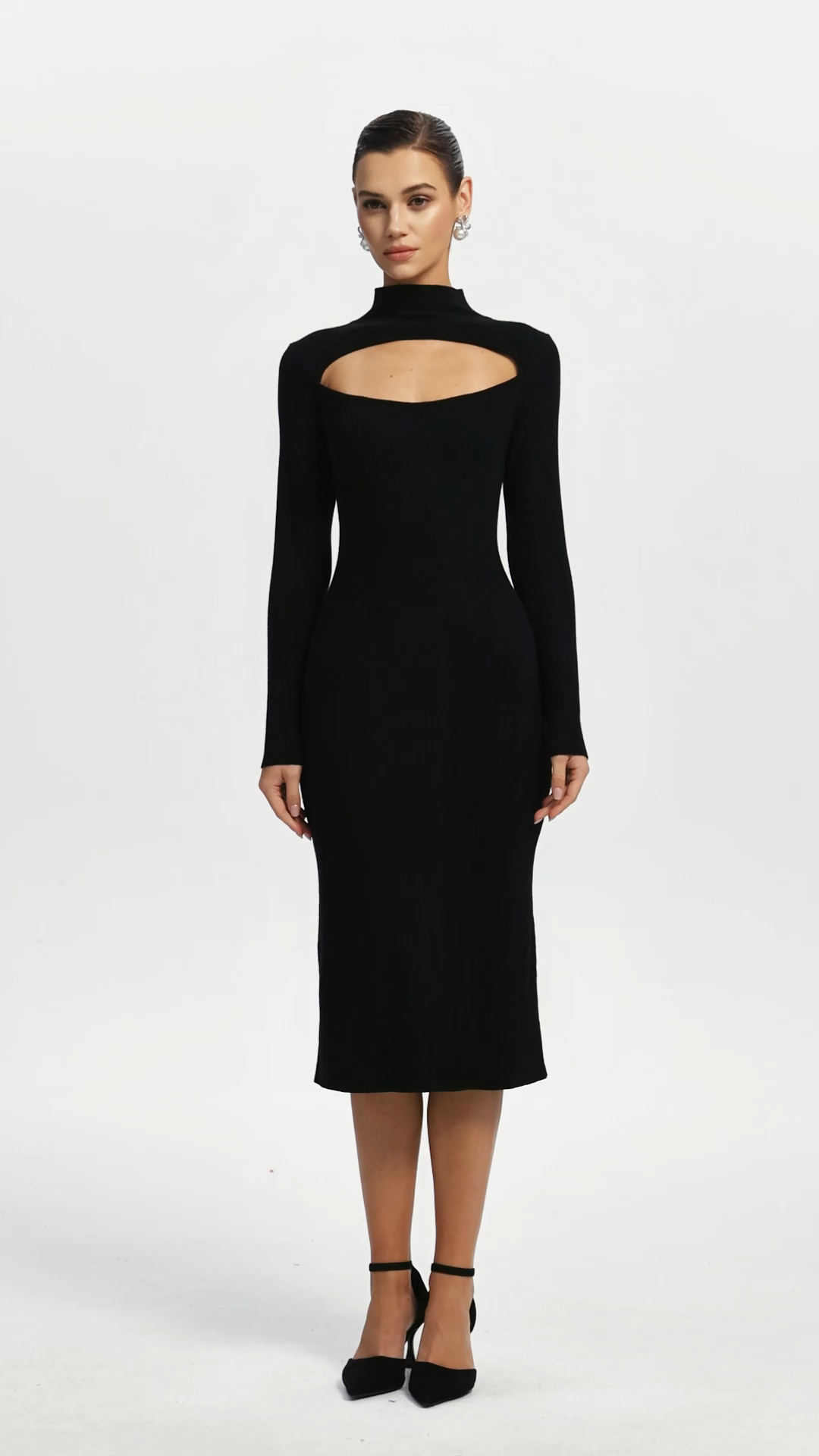 Zaha Chic Contour Long Sleeve Knit Midi Dress