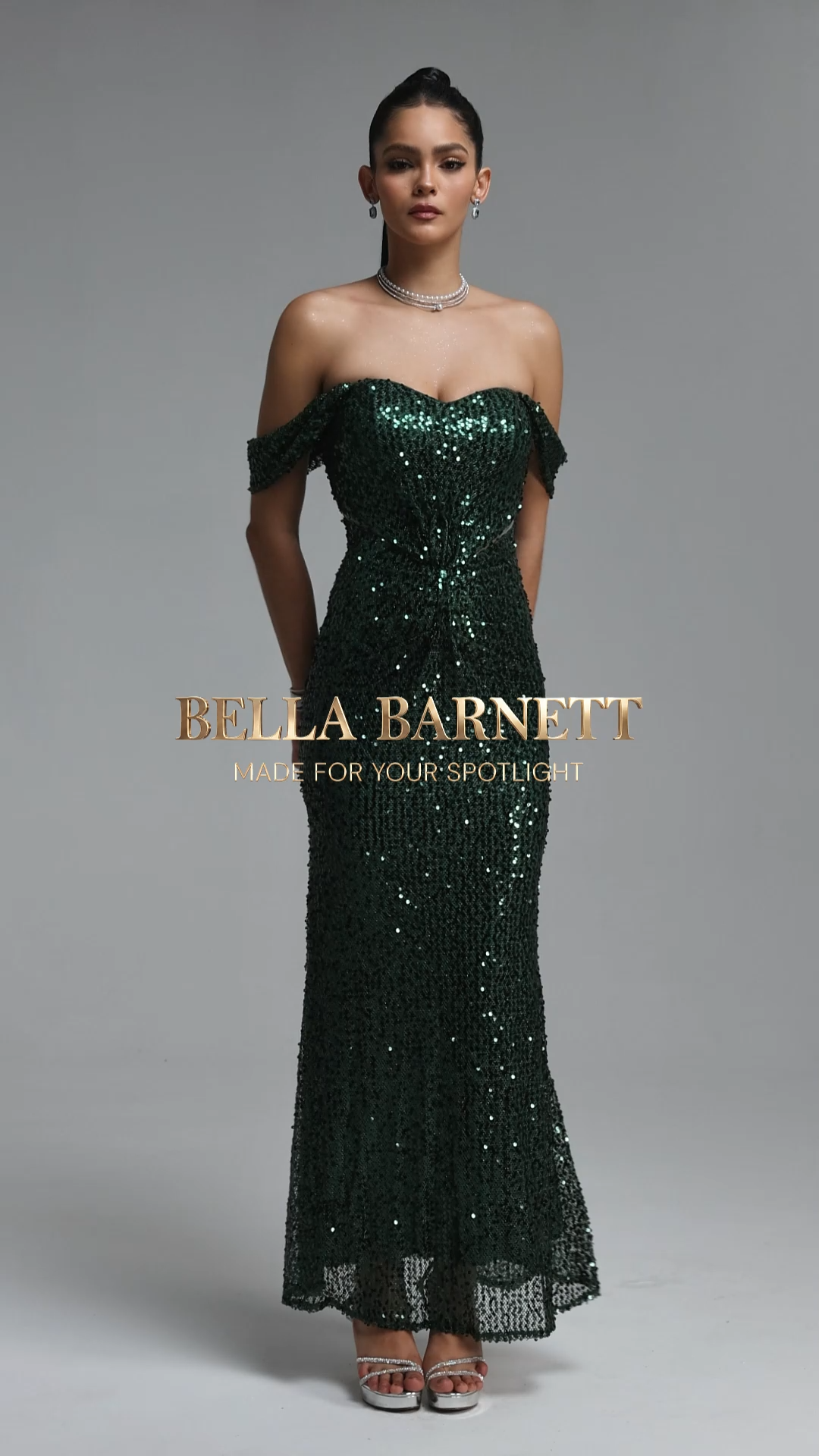 Zavan Glamorous Off Shoulder Sequin Cut Out Twisted Draped Maxi Dress