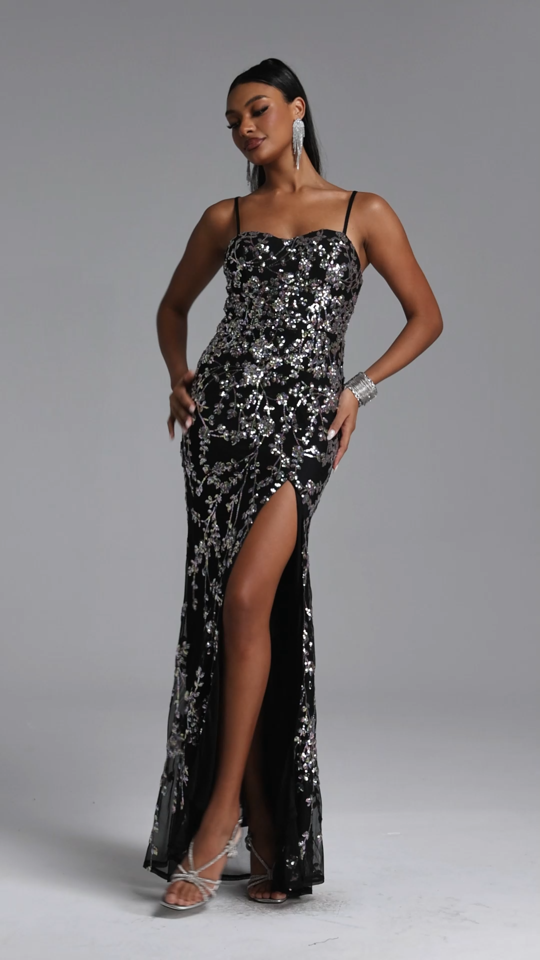 Teela Chic Contour Sequin Floral Maxi Dress