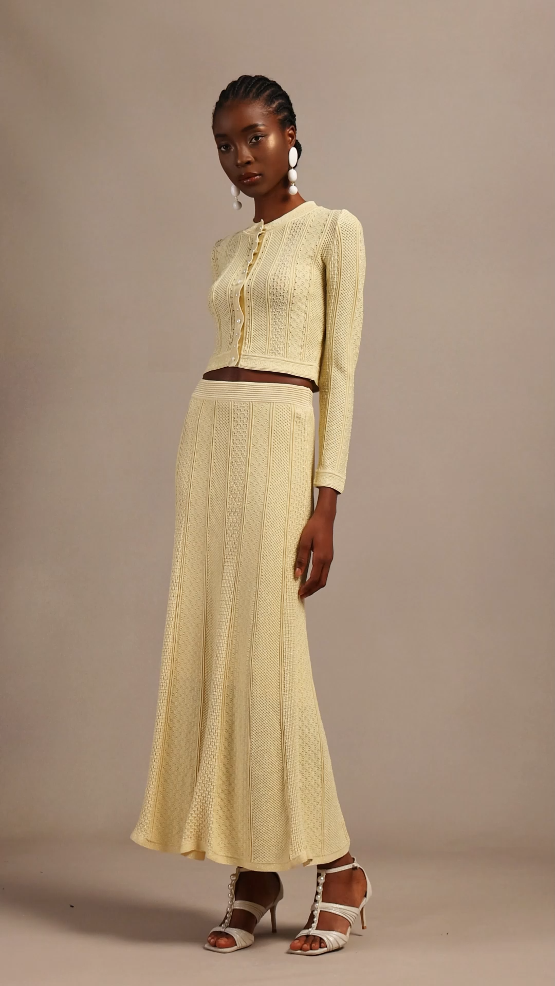 Linette Elegant Contour Long Sleeve Textured Knit Top And Skirt Two-Piece Set