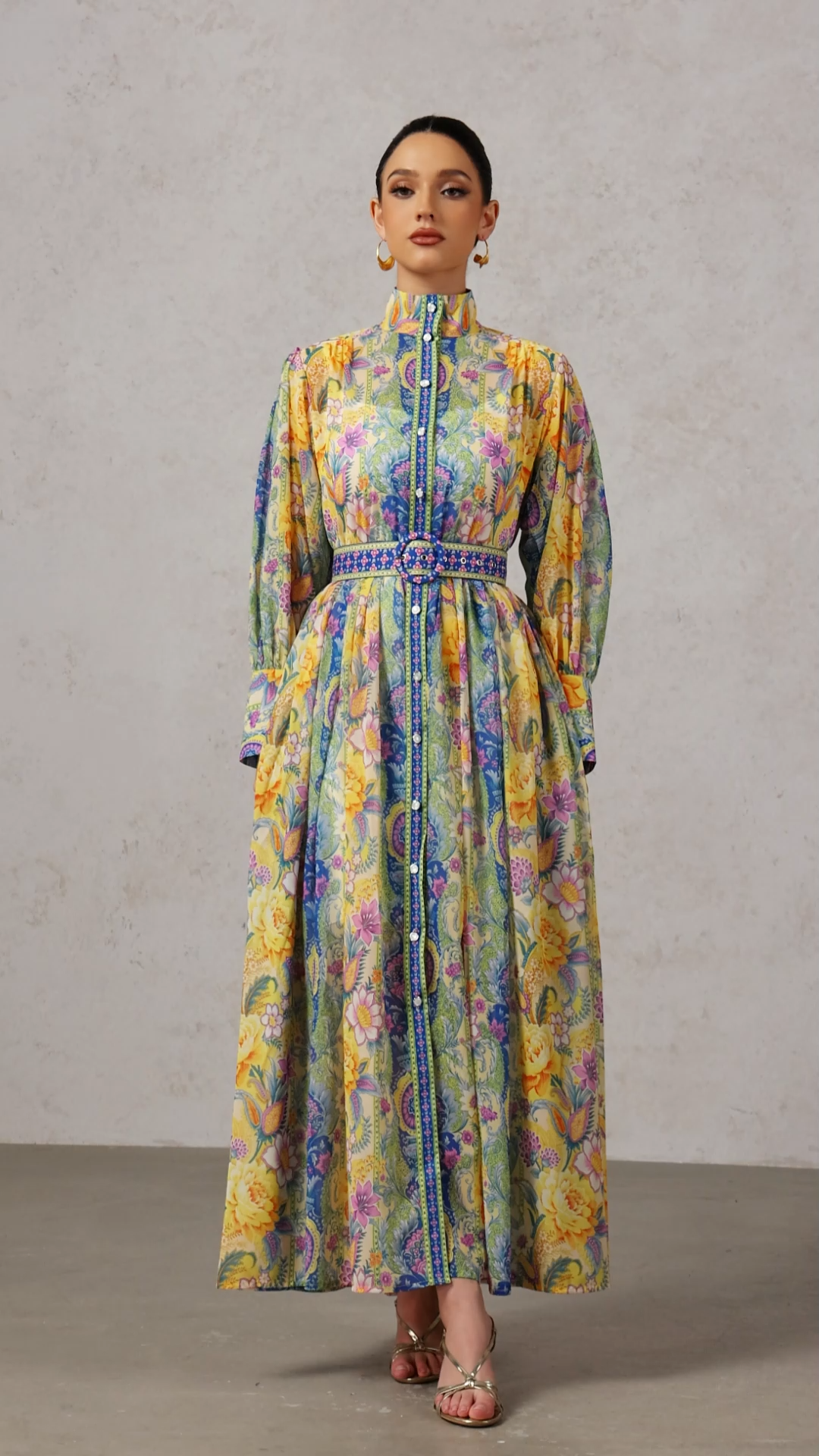 Mocano Long Sleeves Floral Printed Maxi Dress