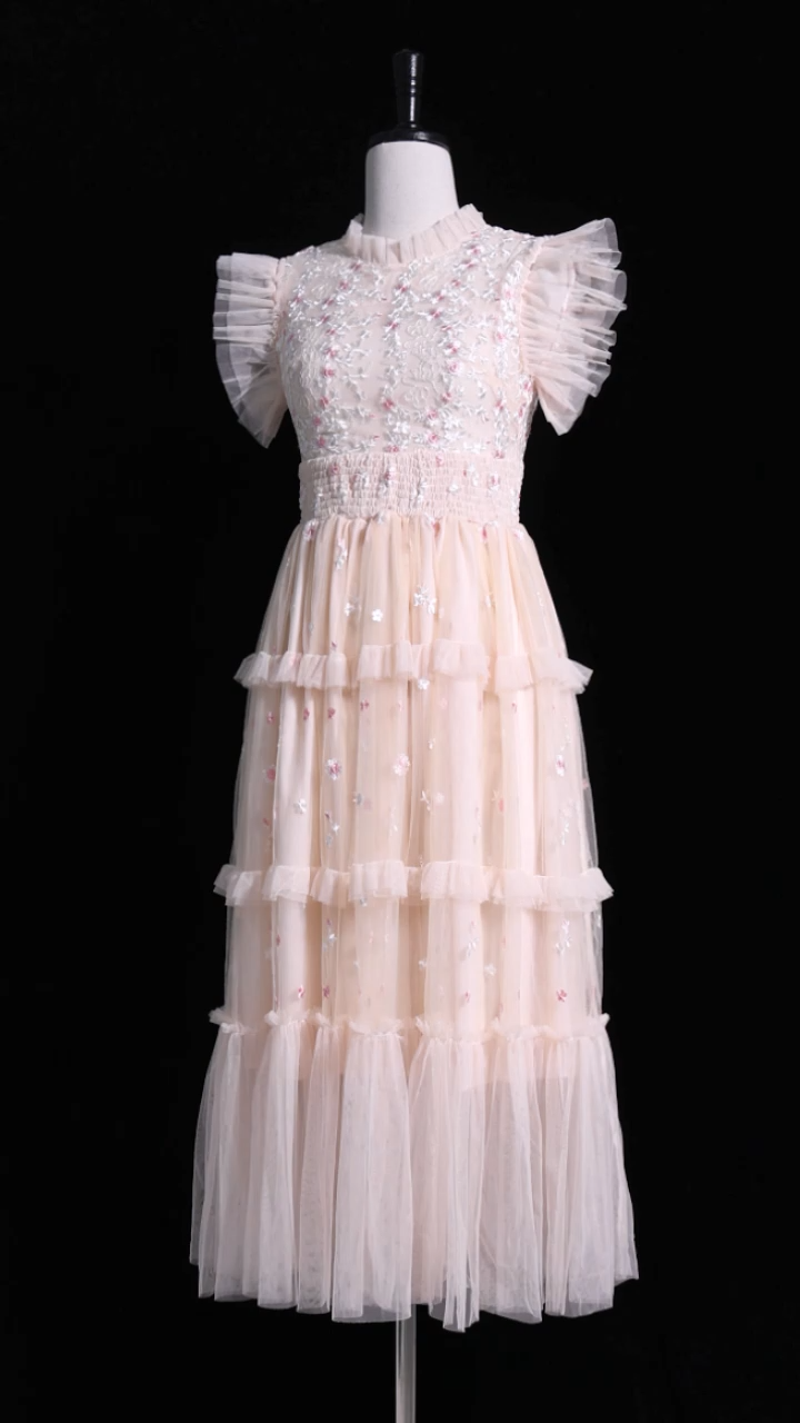 Quinny Round Neck Folds Sleeveless Midi Dress