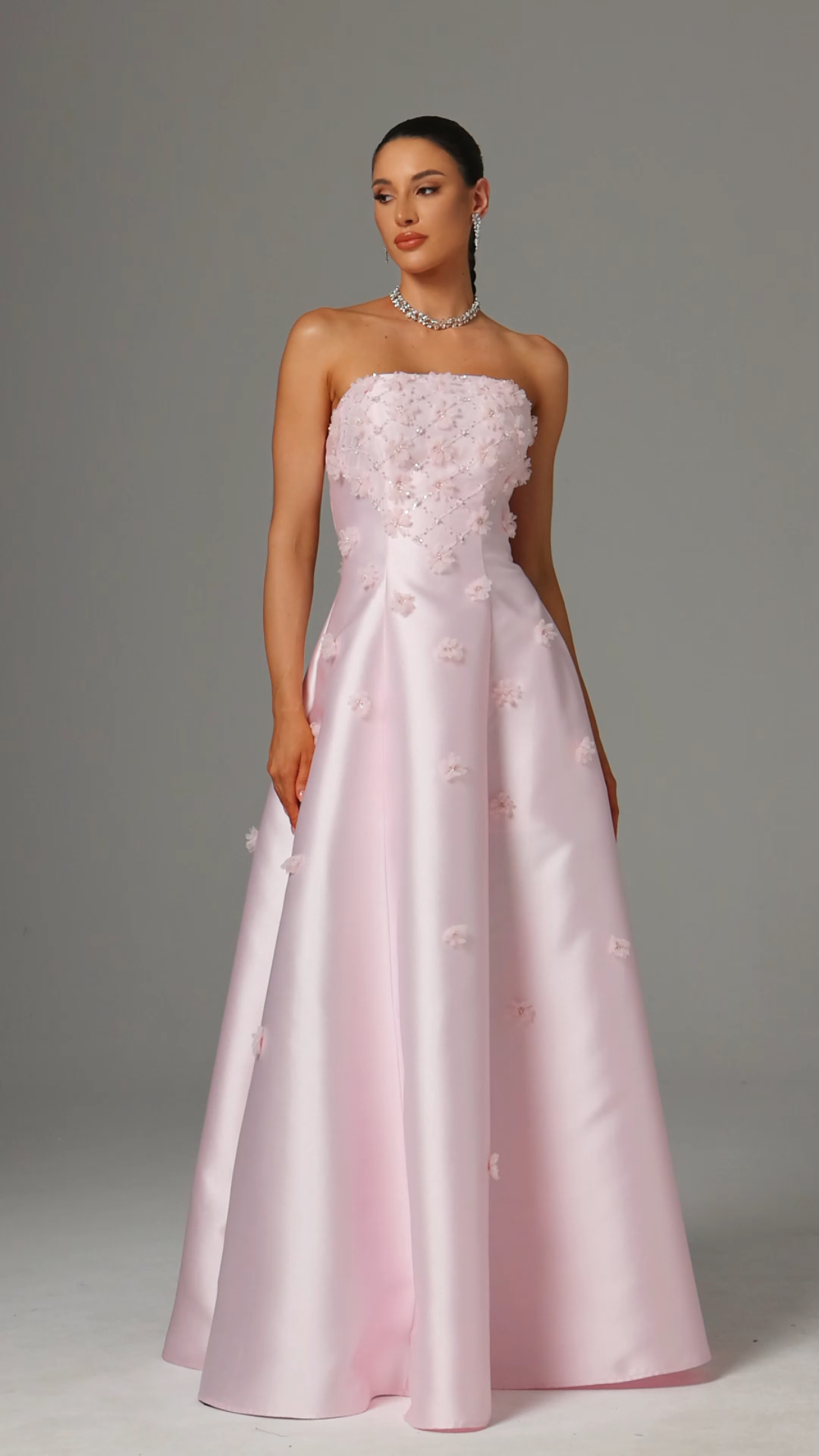 Werza Strapless Floral Beaded Maxi Dress