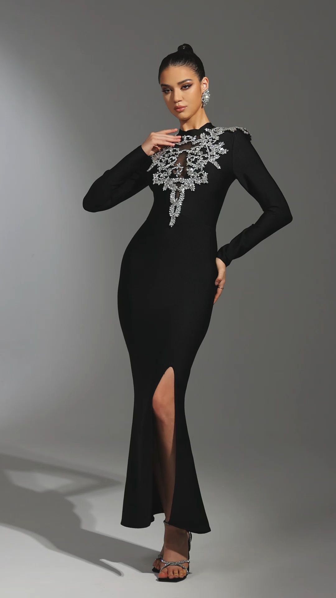 Saloha Long Sleeves Diamond Slit Fish Tail Bandage Maxi Dress