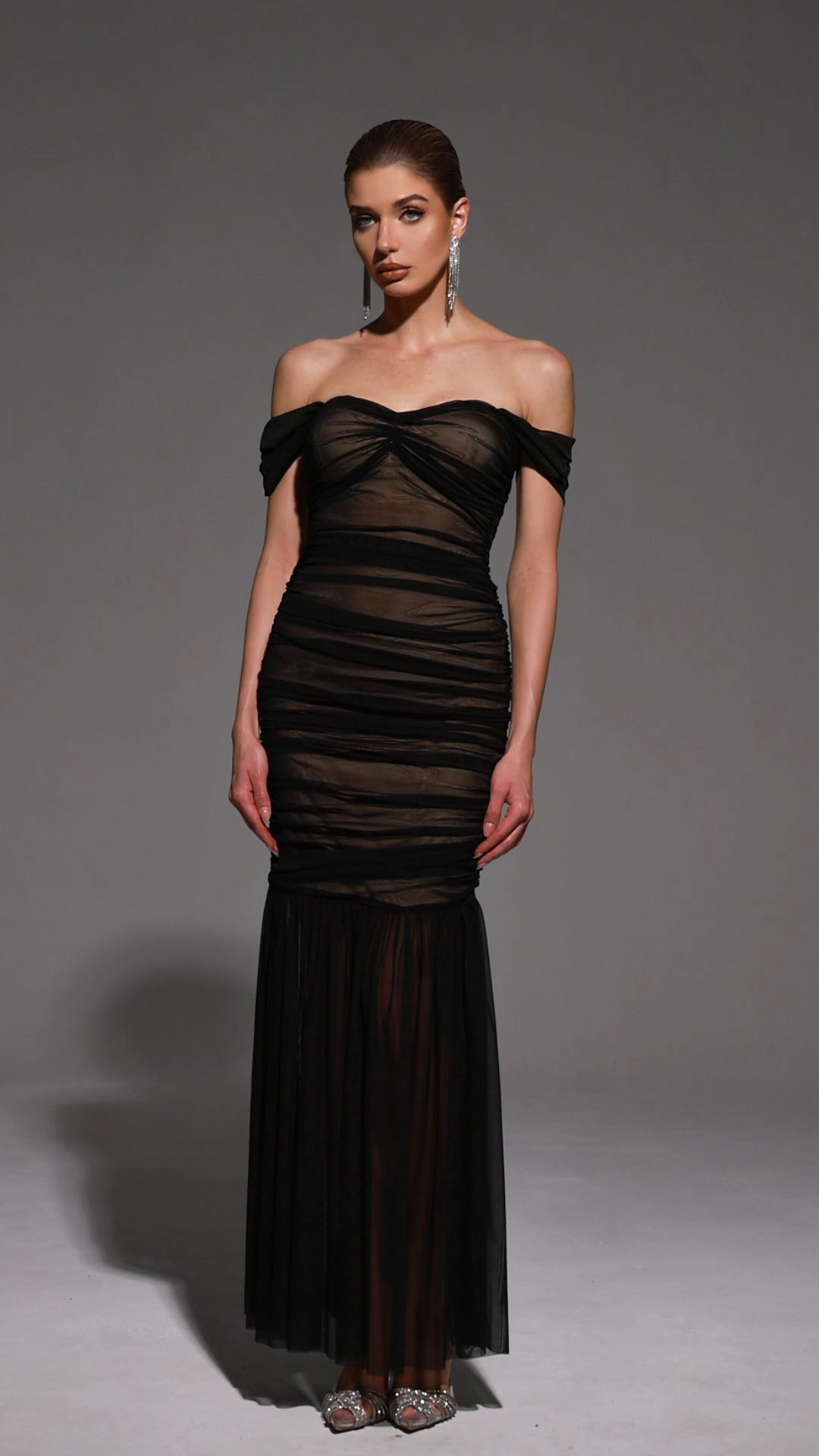 Yoland Off-The-Shoulder Netting Maxi Dress