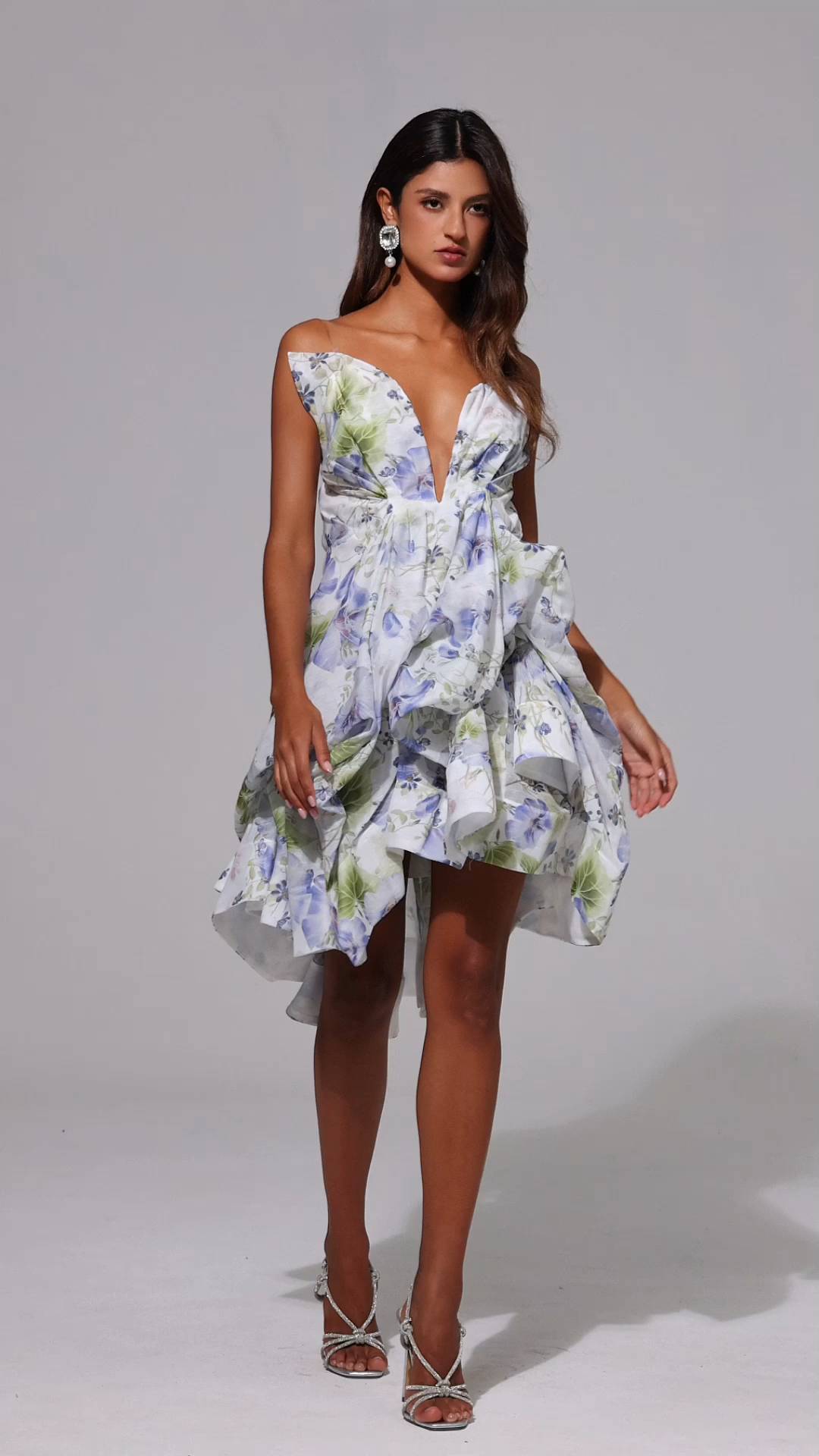 Wilma Sleeveless Floral Printed Asymmetric Mini Dress