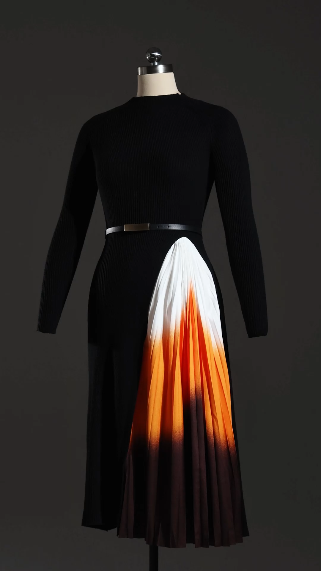 Reese Gradient Patchwork Pleated Midi Dress