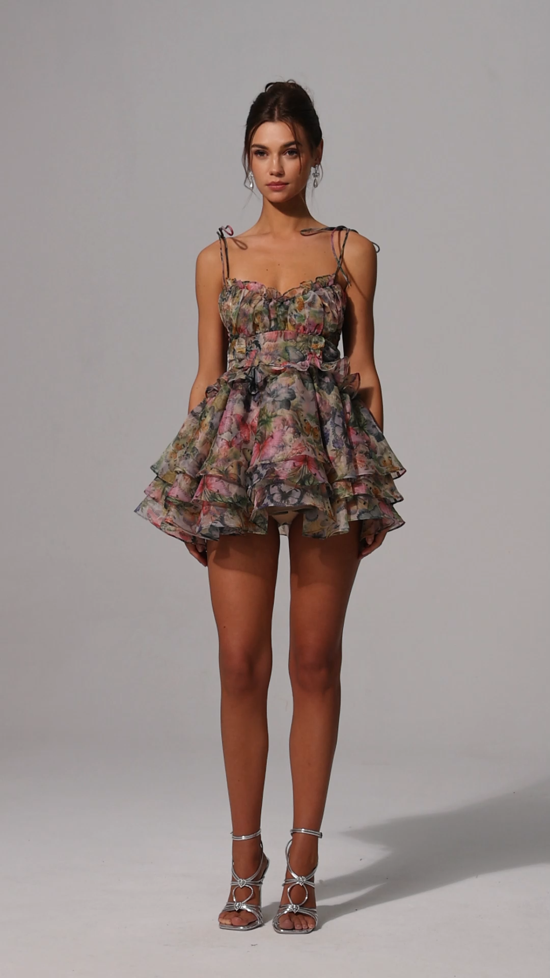 Hester Sleeveless V-Neck Lacing Flounce Mini Dress