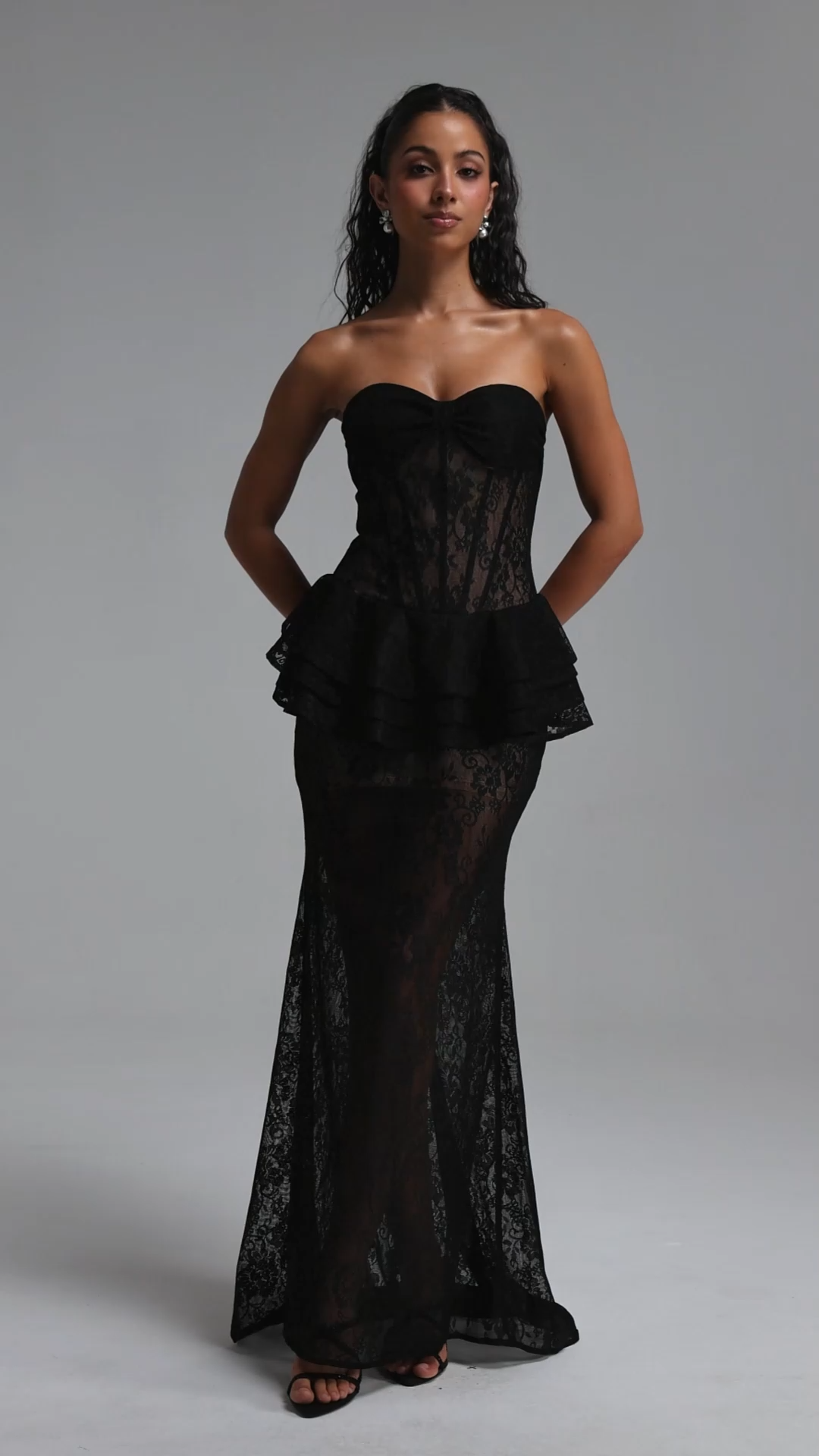 Wreya Sexy Contour Strapless Boned Lace Maxi Dress