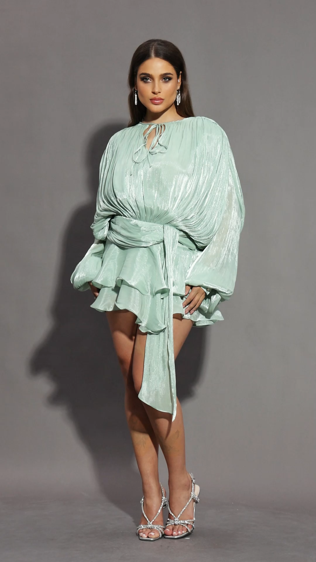 Dekia Long Sleeves Hollow Out Flounce Mini Dress