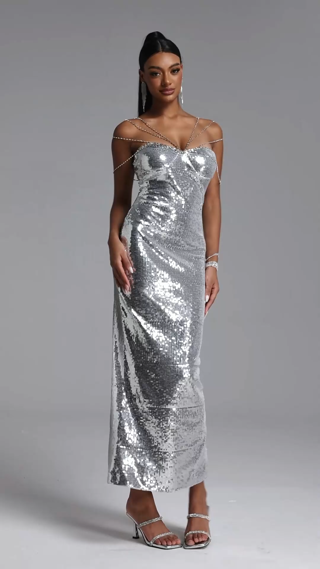 Hona Glamorous Contour Sequin Maxi Dress