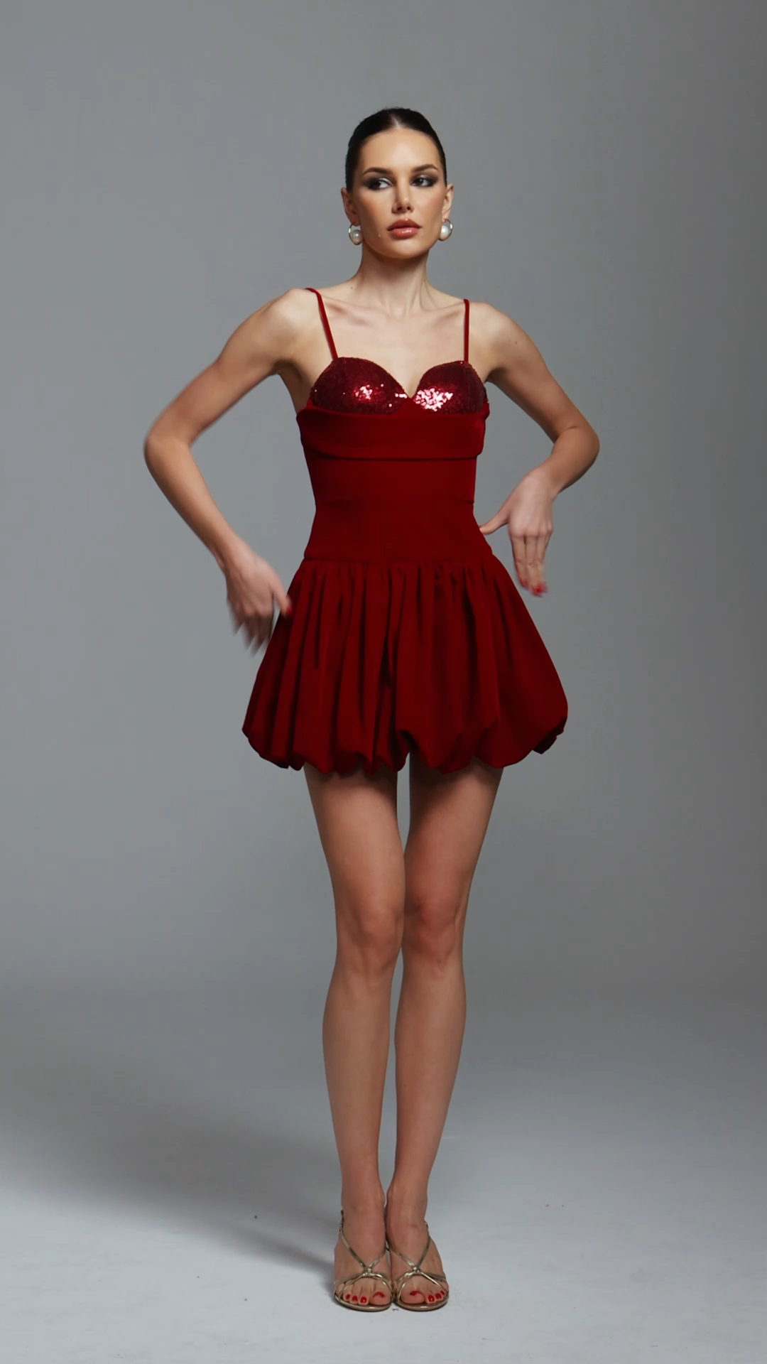 Raola Romantic Cinched Waist Sleeveless Sequin Velvet Mini Dress