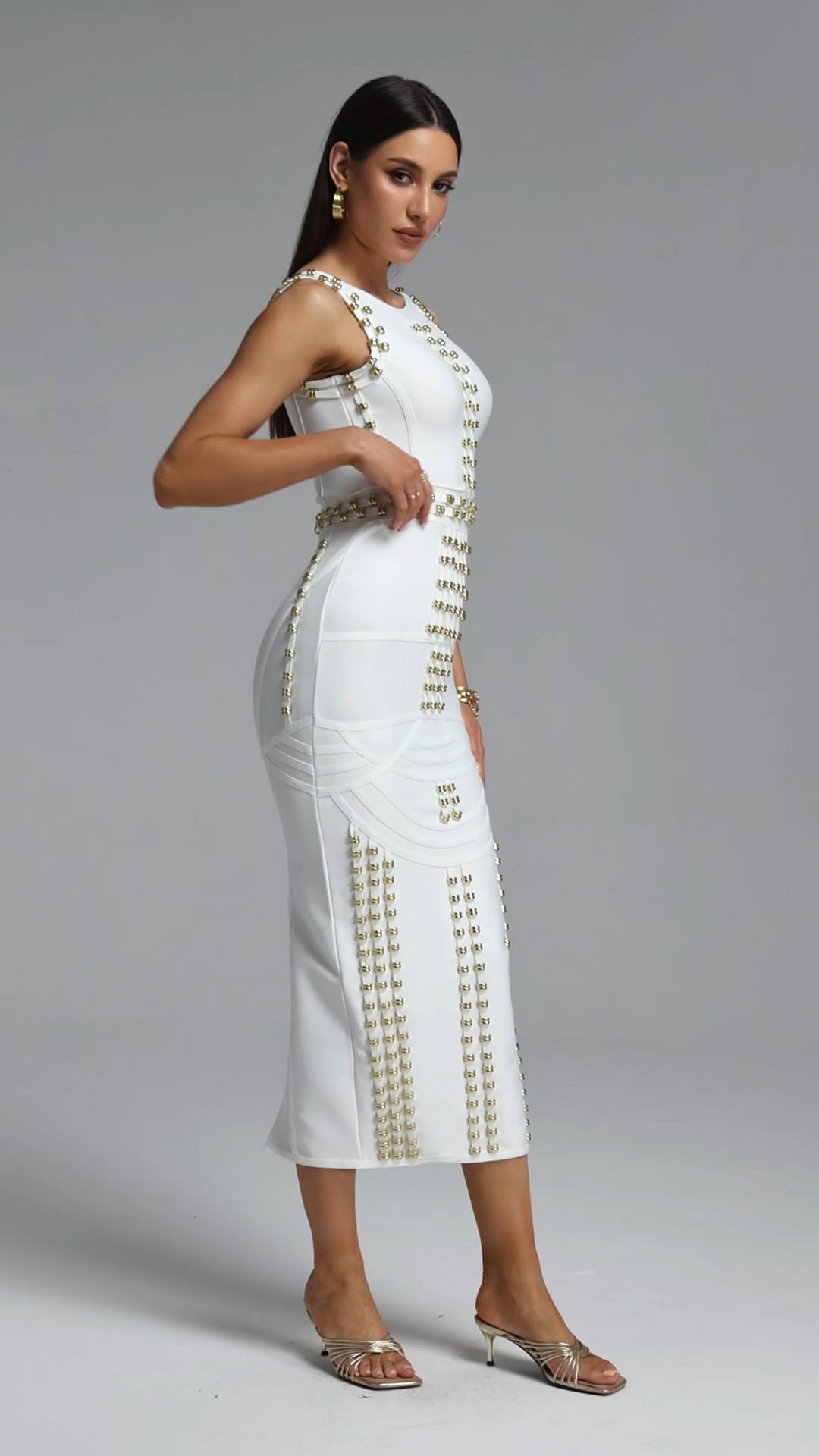 Kimmi Chic Contour Studded Bandage Maxi Dress