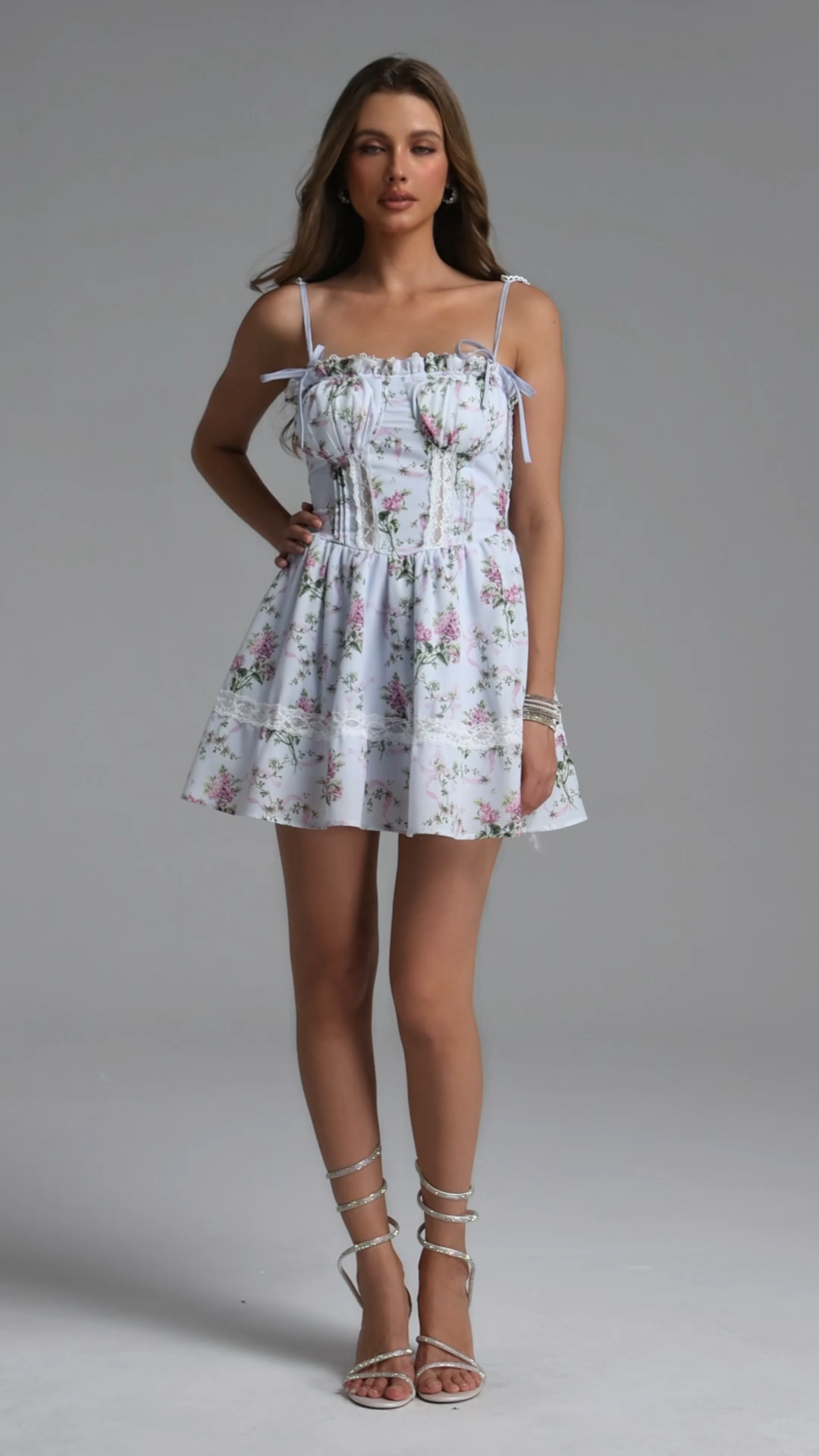 Haylee Chic Tailored Sleeveless Ruffle Floral Print Woven Mini Dress
