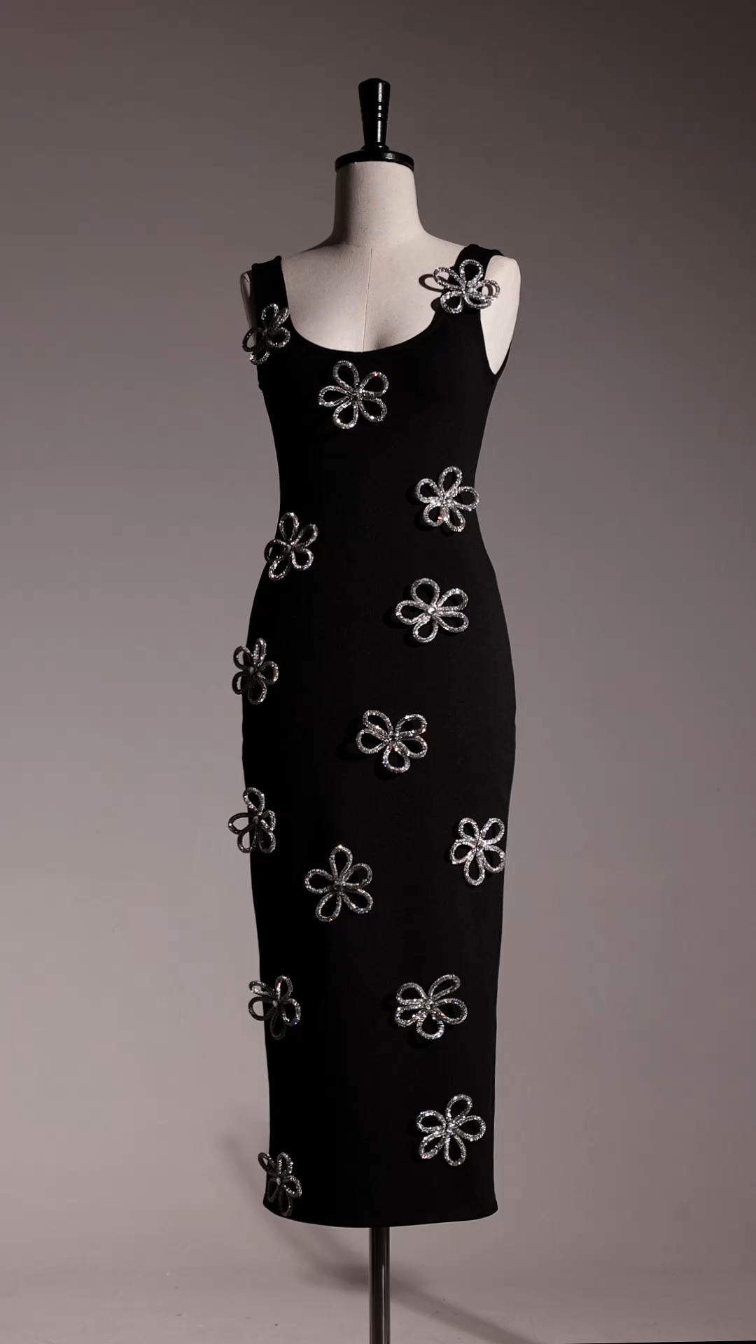 Viane Sleeveless  Diamond Flowers Bandage Midi Dress