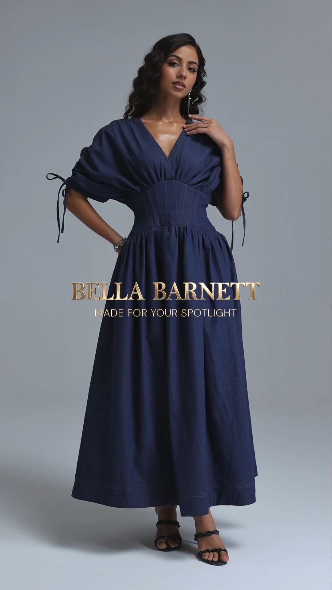 Faran Chic Tailored Denim Maxi Dress