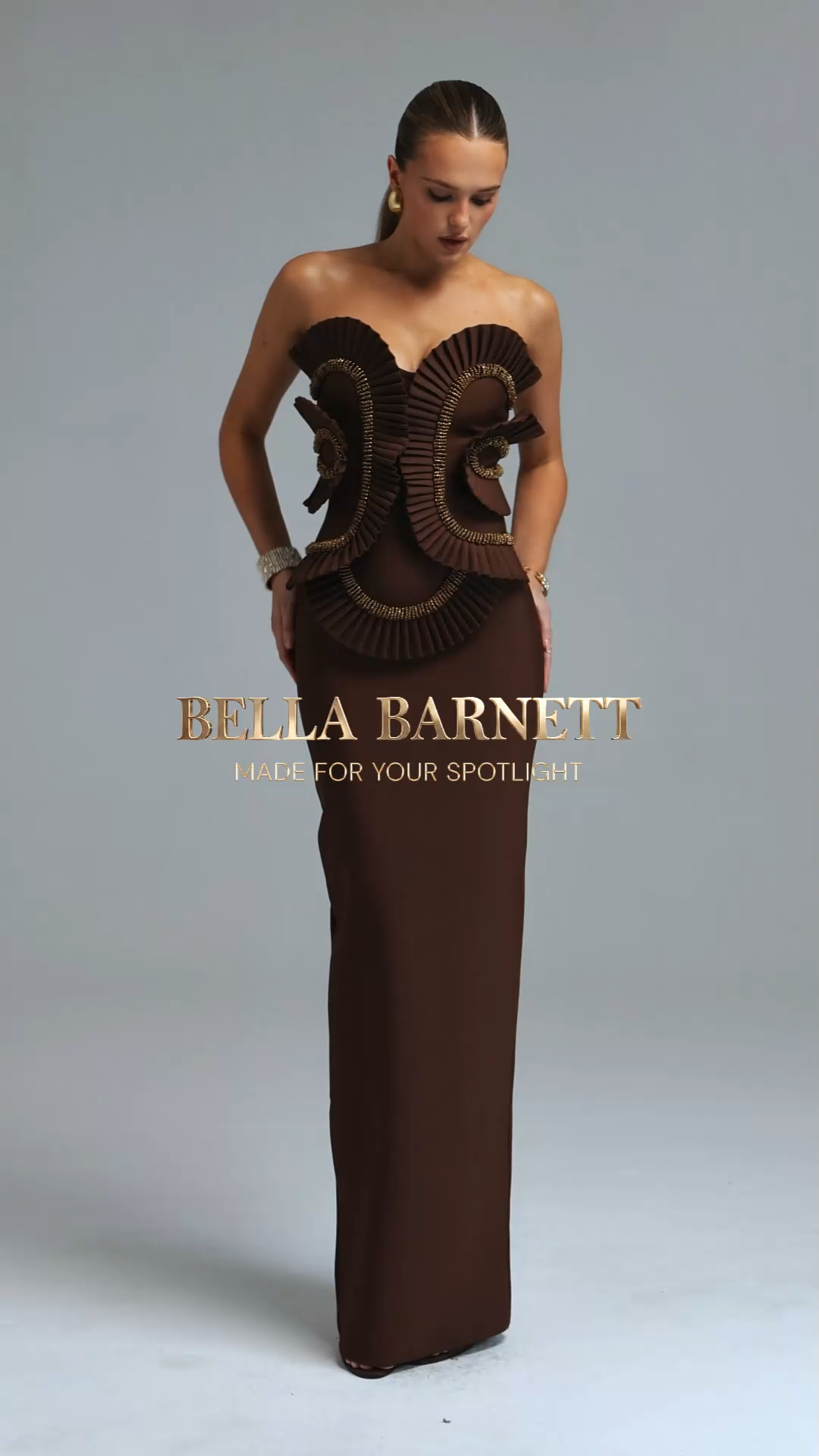 Toto Stylish Strapless Ruched Beaded Decor Bandage Maxi Dress