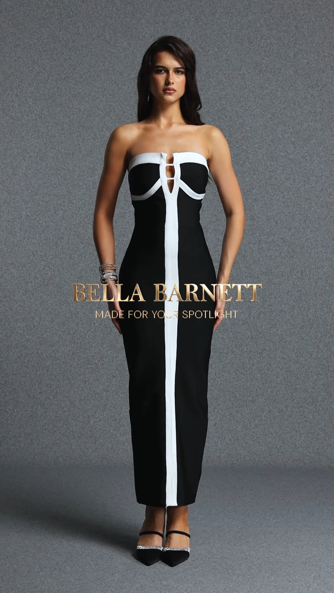 Eyola Elegant Contour Bandeau Color Block Striped Bandage Maxi Dress