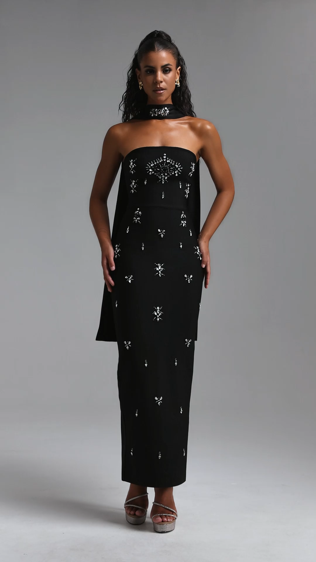Eurien Glamorous Contour Strapless Floral Bandage Maxi Dress
