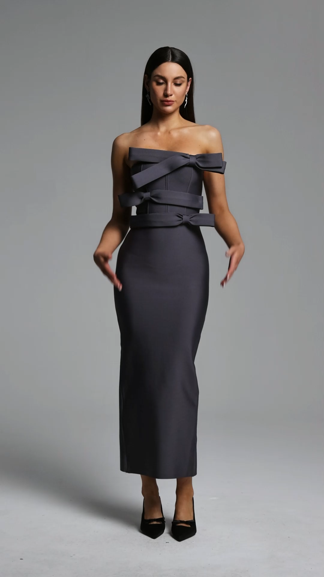 Yalia Chic Contour Strapless Bow Bandage Maxi Dress