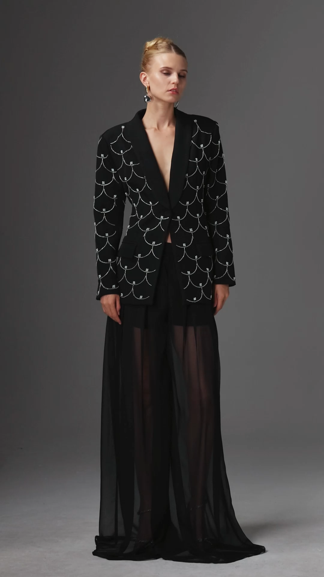 Terela Classic Tailored Long Sleeve Fish Scale Blazer