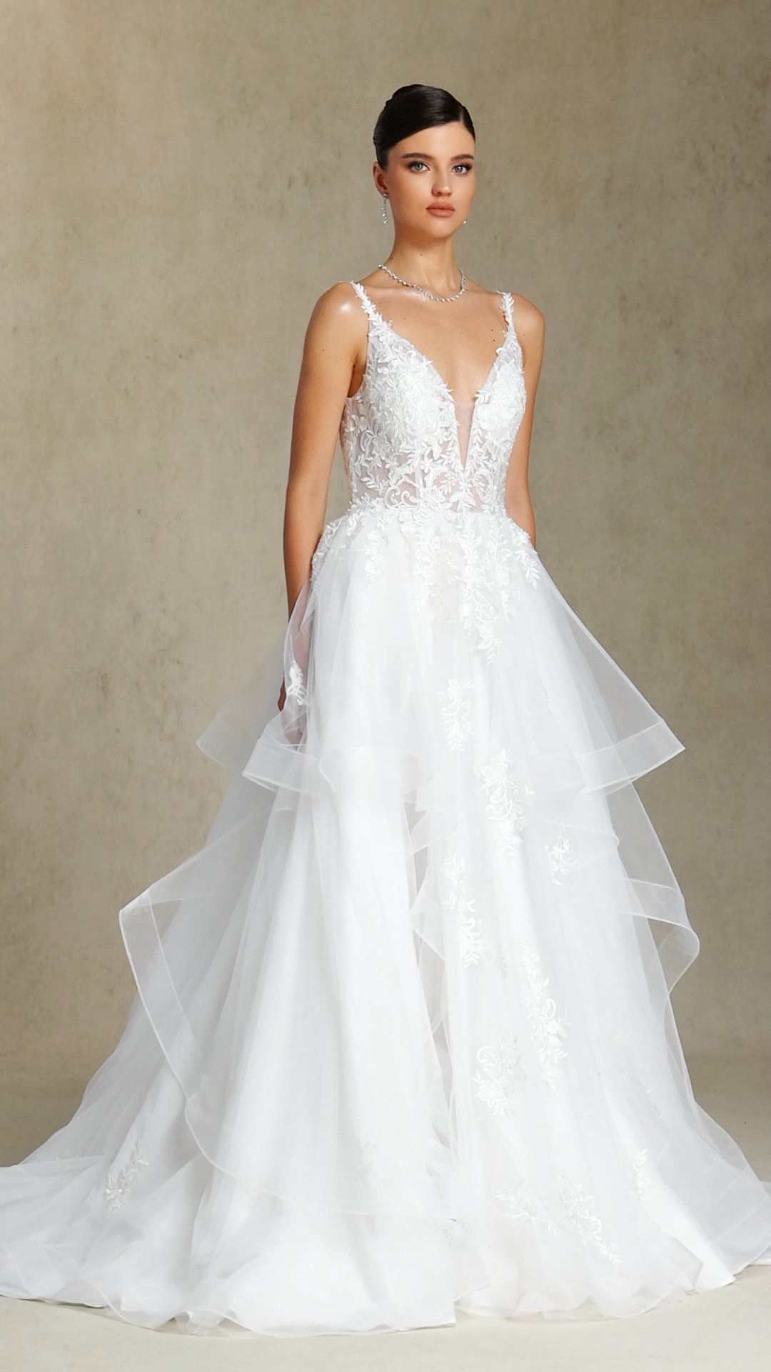 Fanya Deep V-neck lace long wedding dress