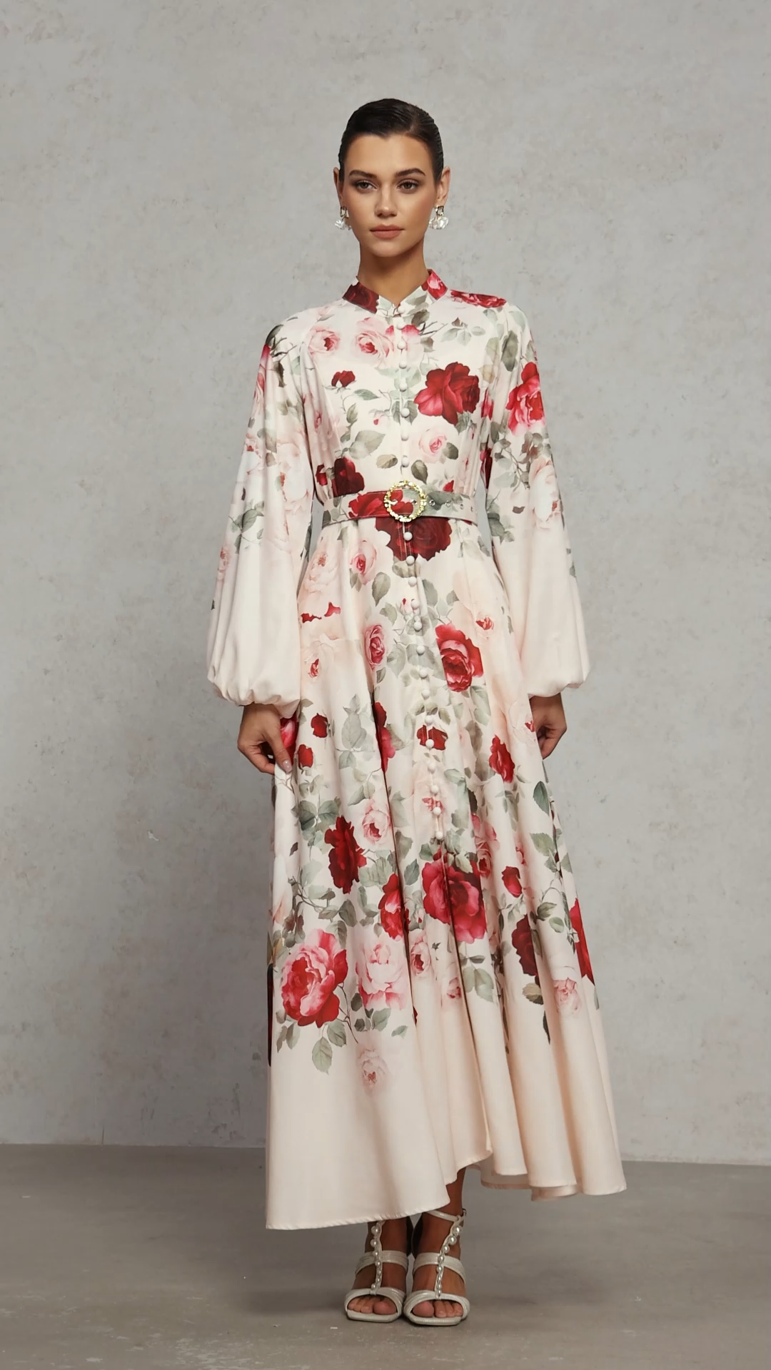 Rucifa Resort Flowy Long Sleeve Printed Woven Maxi Dress