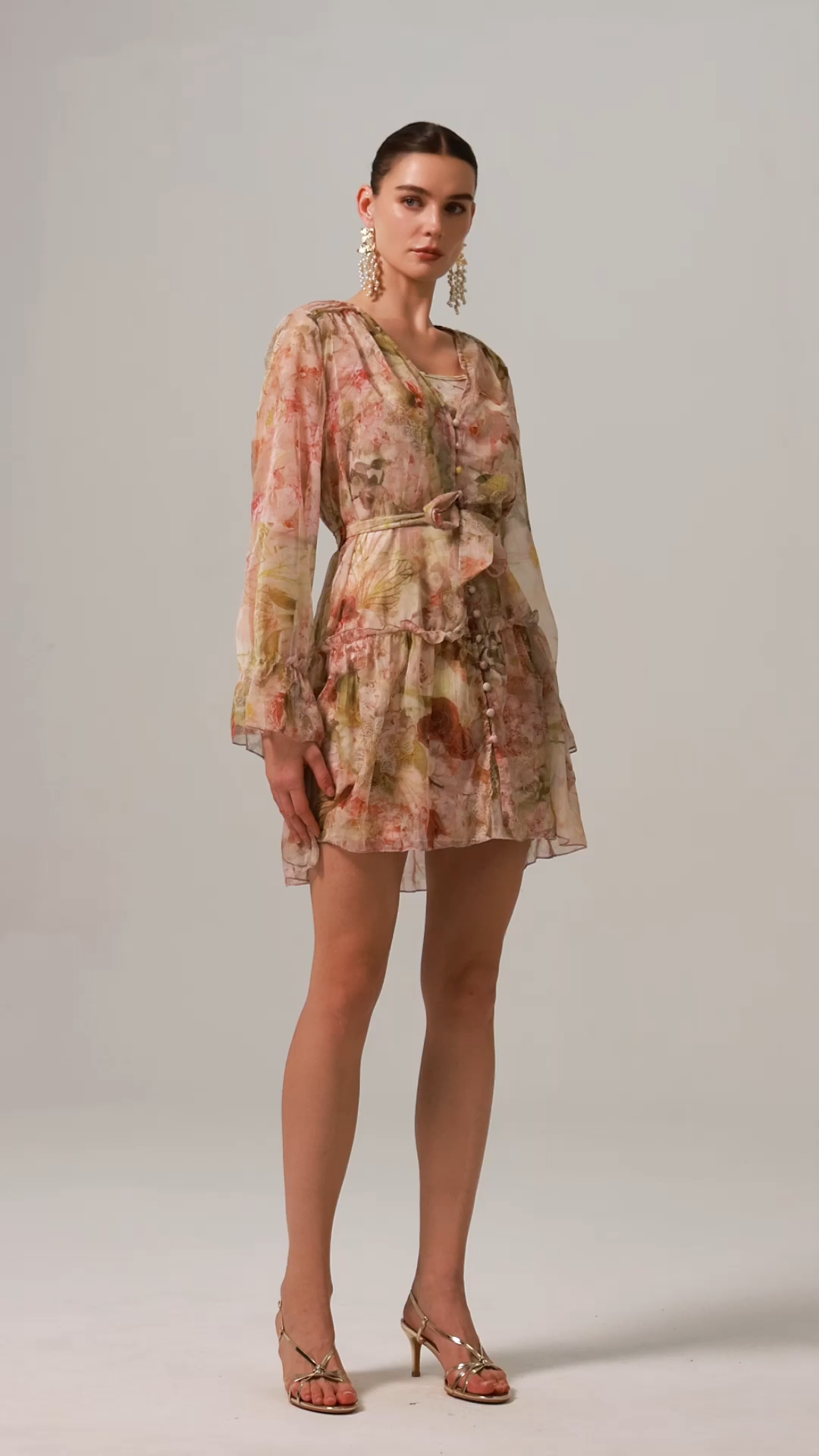 Lorena V-Neck Long Sleeve Floral Printed Mini Dress
