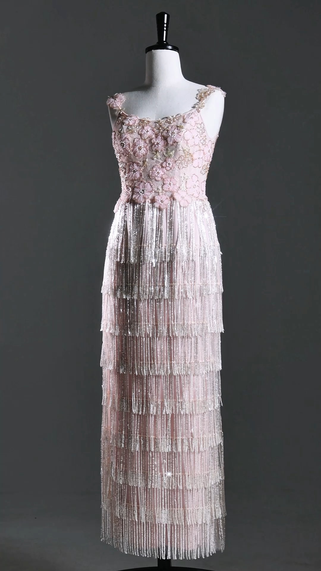 Opala Sleeveless Flowers Diamond Tassels Maxi Dress