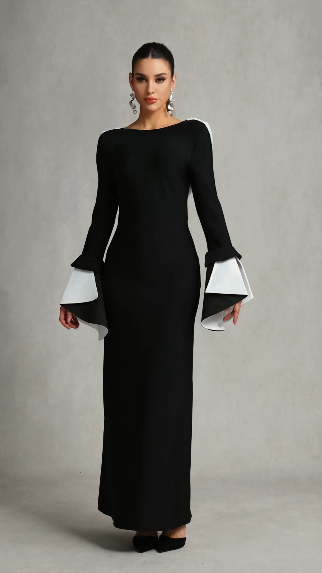 Bell Sleeve Backless Bandage Maxi Dress