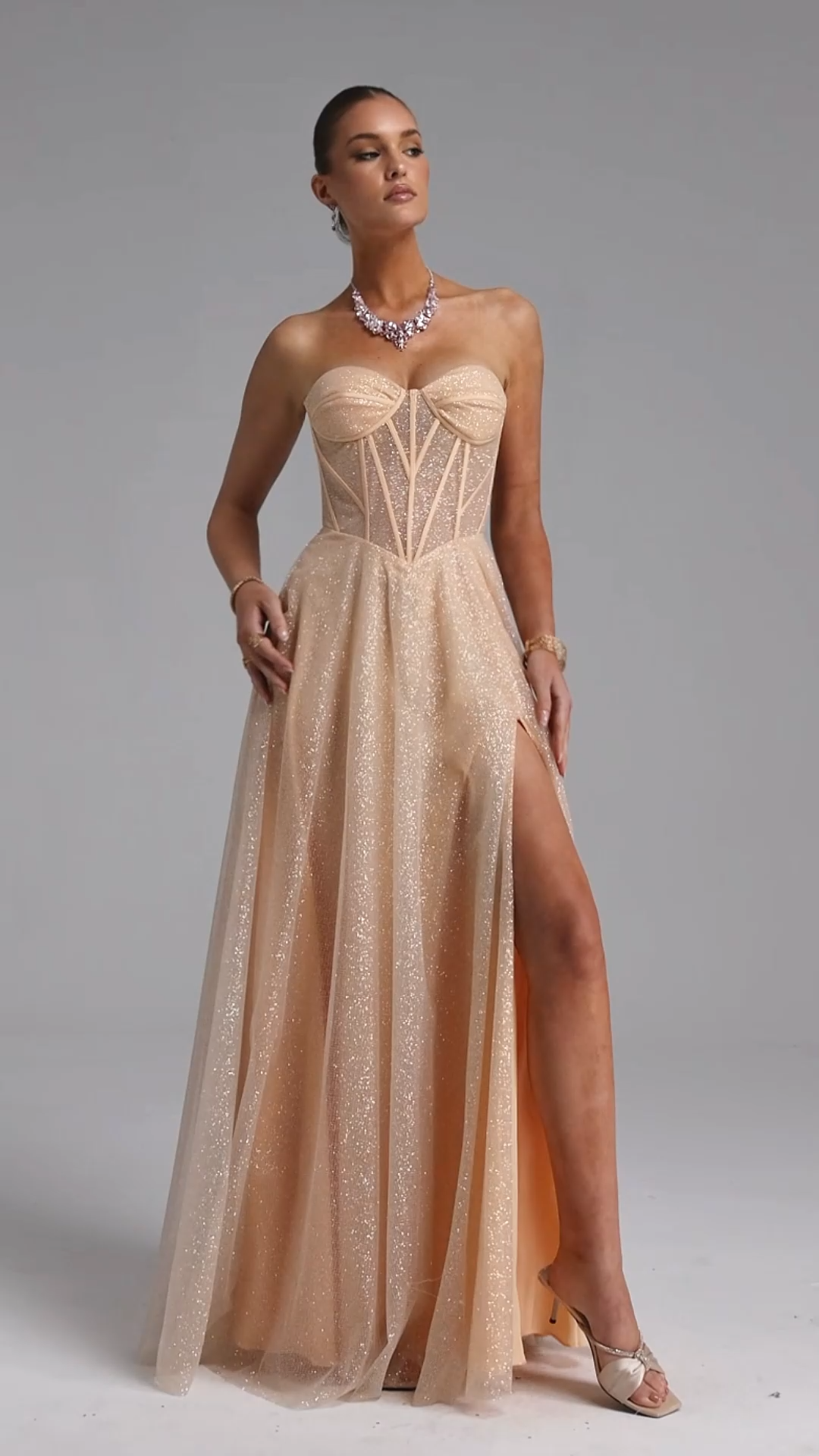 Kila Chic Contour Strapless Glitter Maxi Dress