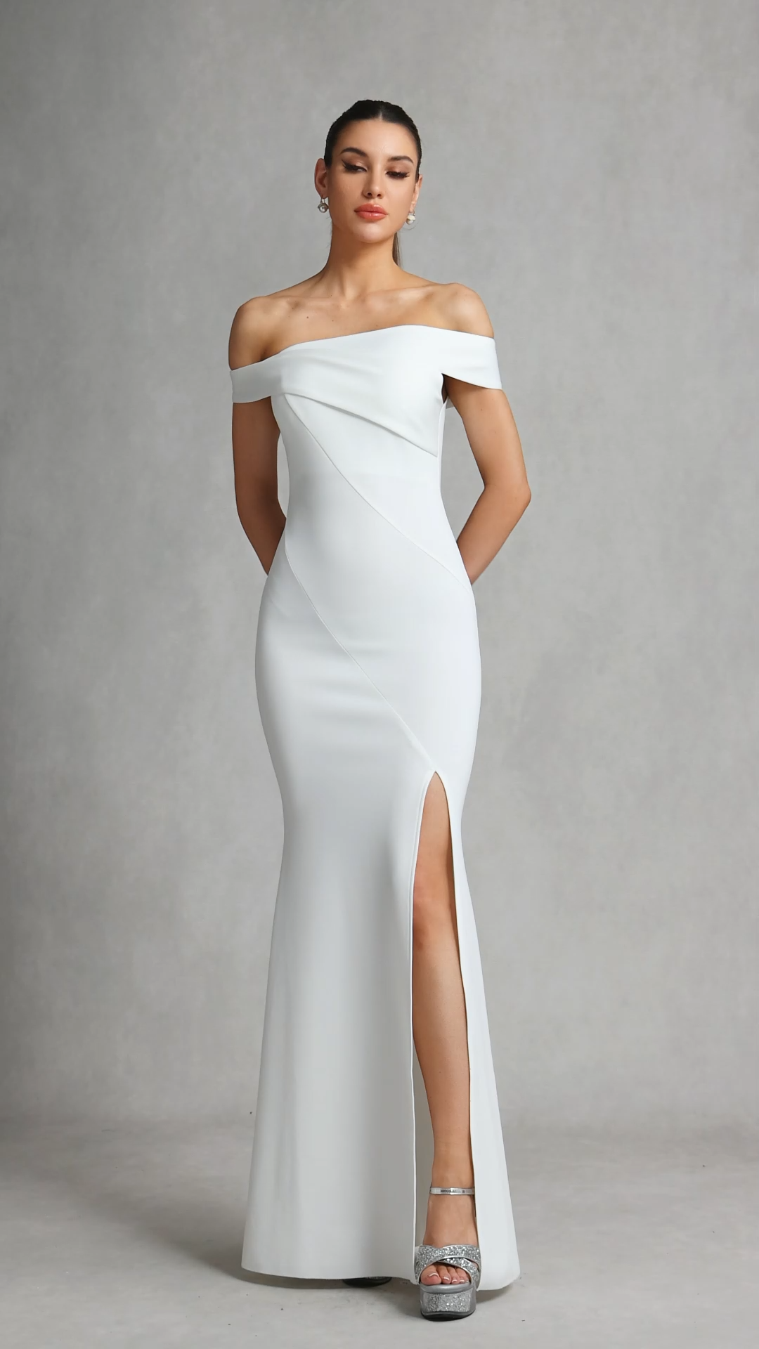 Trilace Off Shoulder Slit Maxi Dress