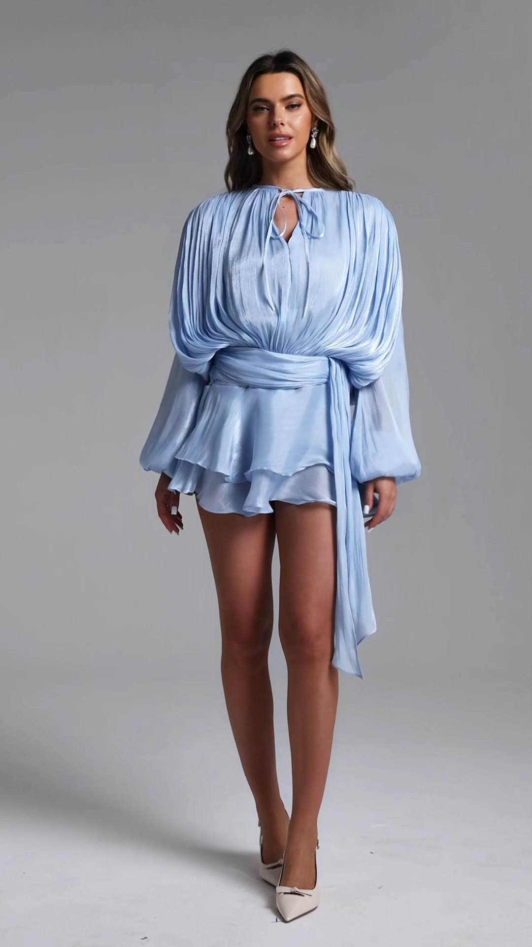 Dekia Long Sleeves Hollow Out Flounce Mini Dress