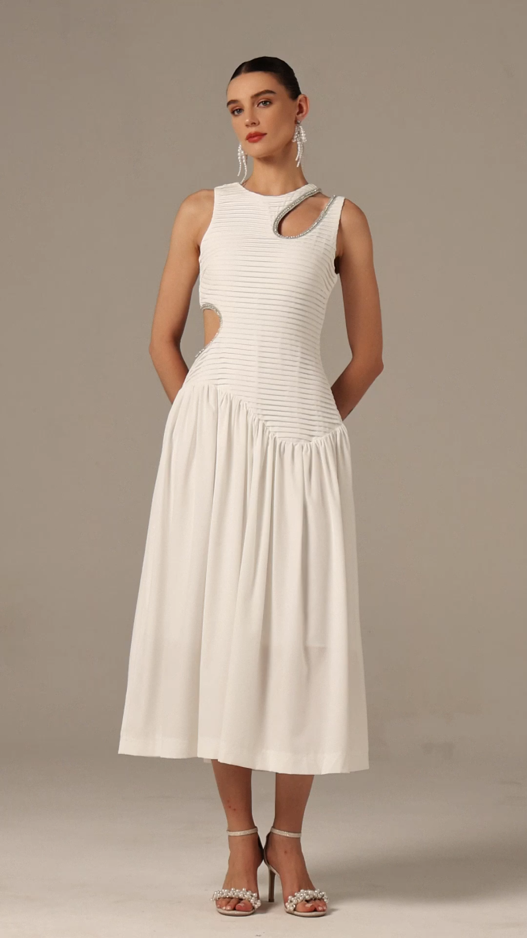 Lalida Hollow Out Folds Midi Dress