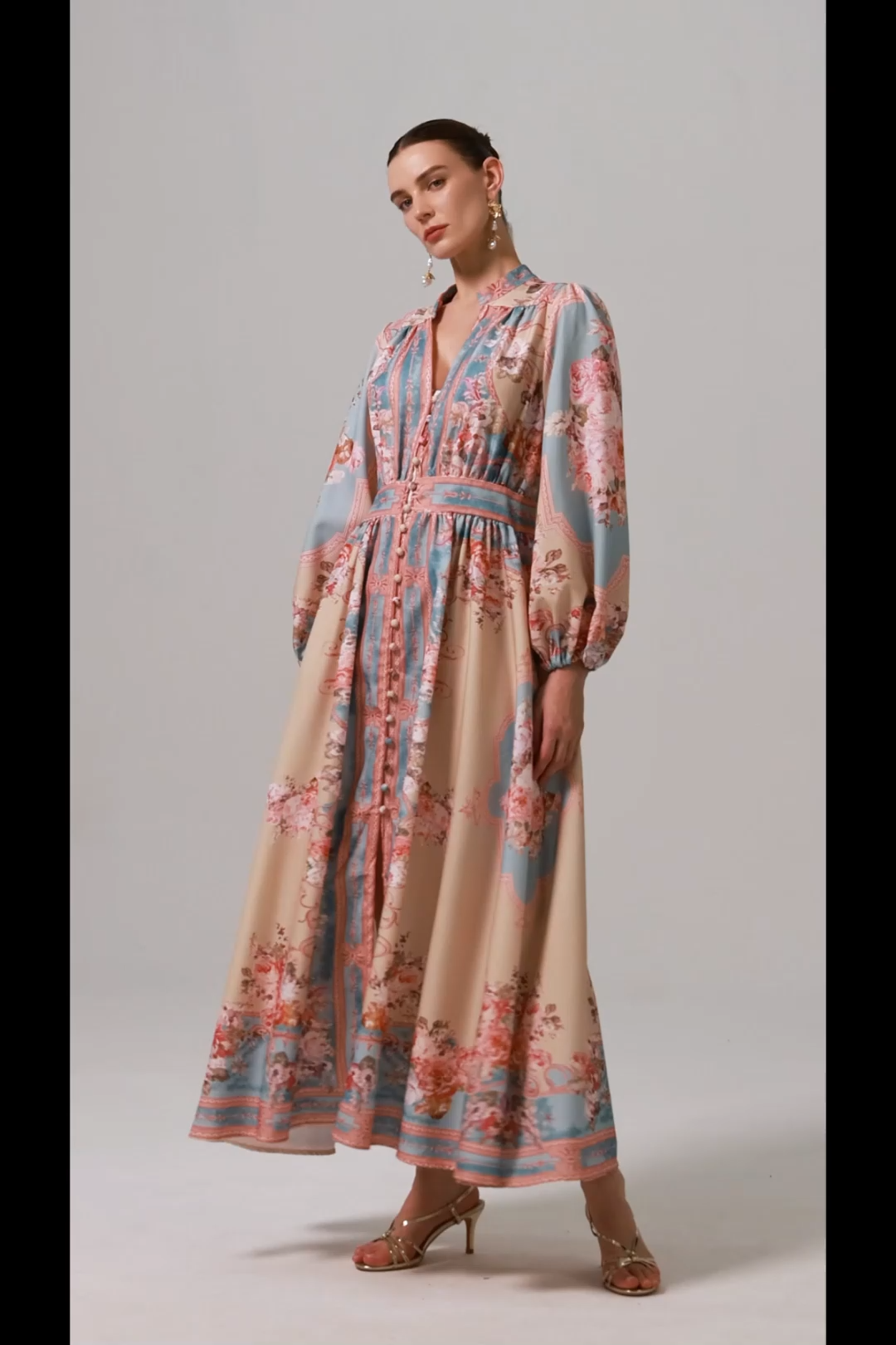 Dorte Long Sleeve Floral Printed Maxi Dress