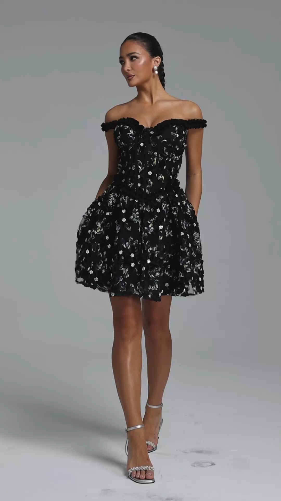 Tafari Romantic Tailored Off Shoulder Floral Woven Mini Dress