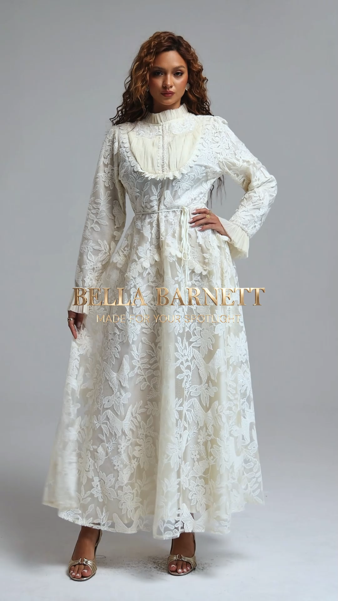 Edie Romantic Flowy Long Sleeve Ruffle Floral Lace Maxi Dress