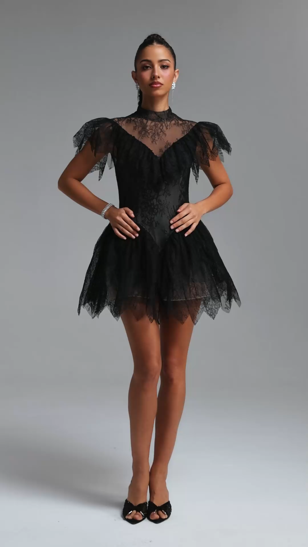 Ulasa Vintage Flowy Floral Lace Ruffle Mini Dress