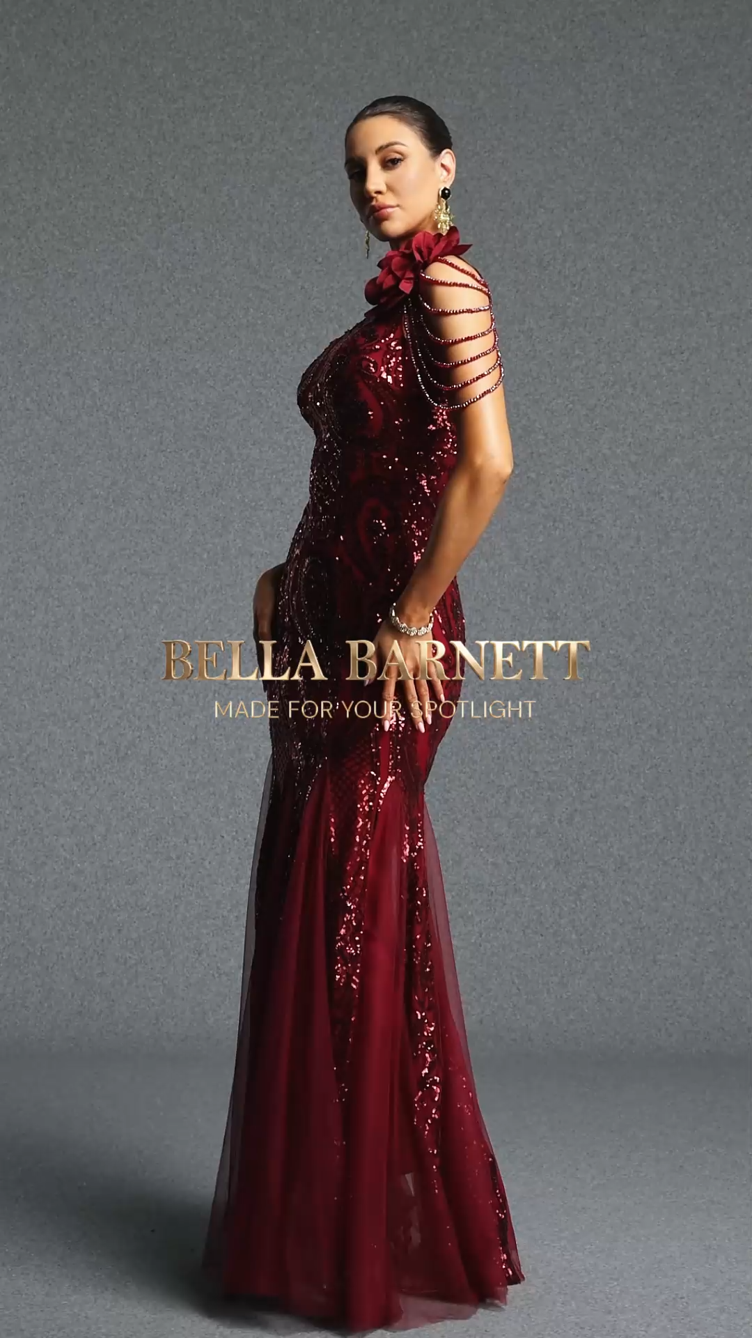 Rae Elegant Contour One Shoulder Floral Sequin Red Maxi Dress
