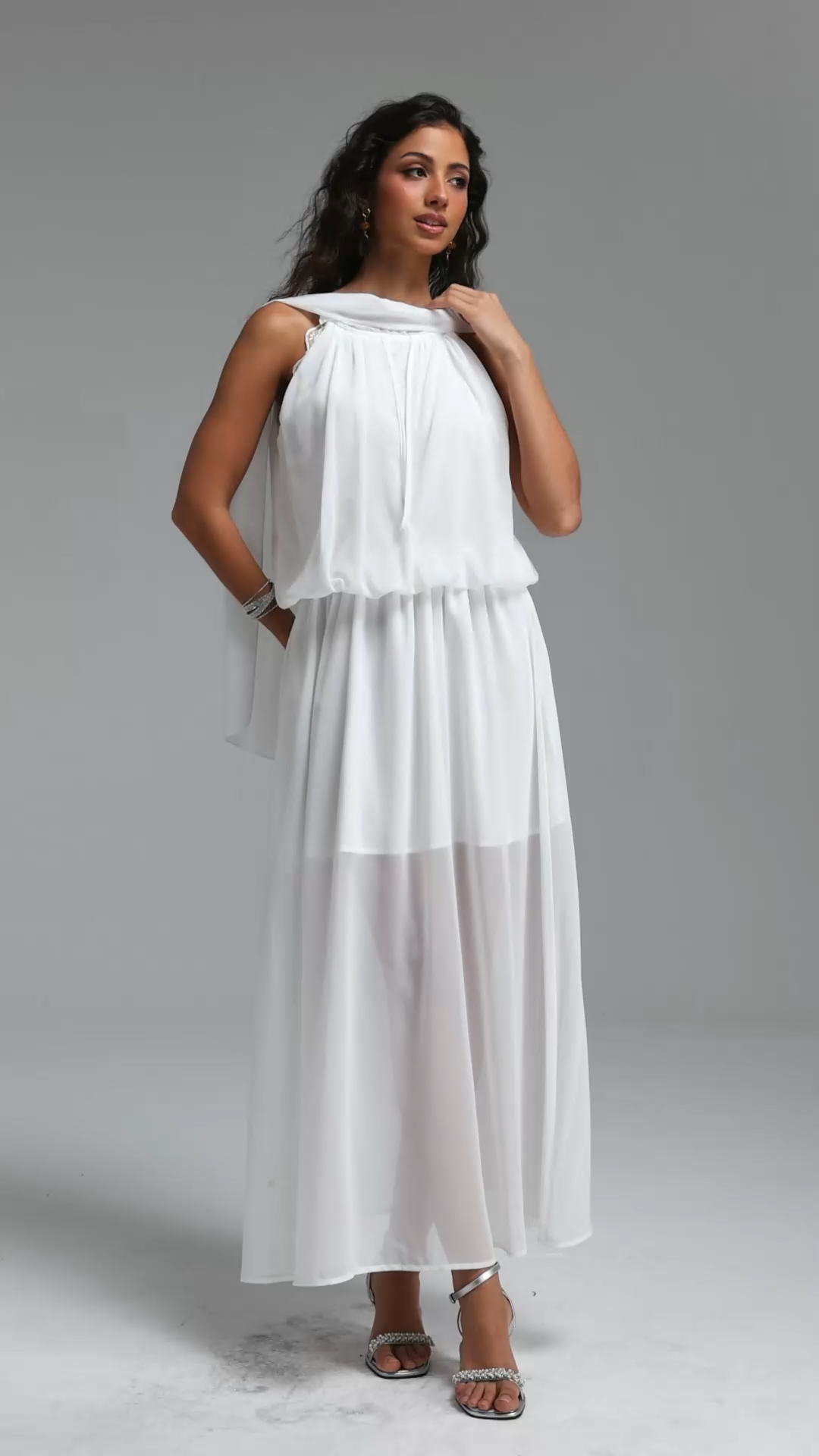 Solvia Resort Flowy Sleeveless Lace Chiffon Maxi Dress