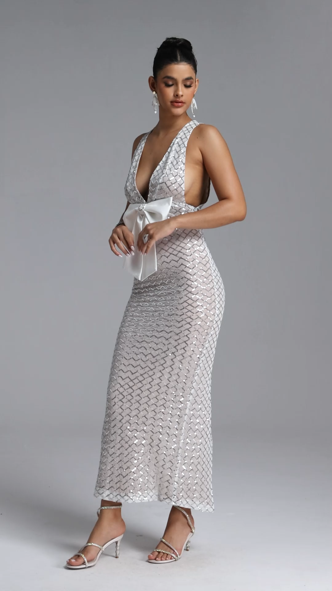 Kaxani Romantic Contour Pearl Chain Maxi Dress