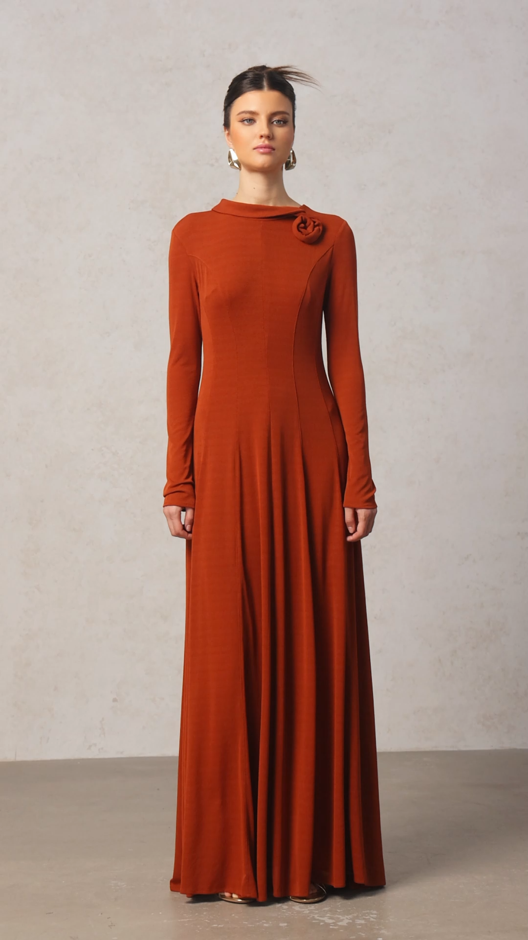 Juny Long Sleeves Flower Maxi Dress