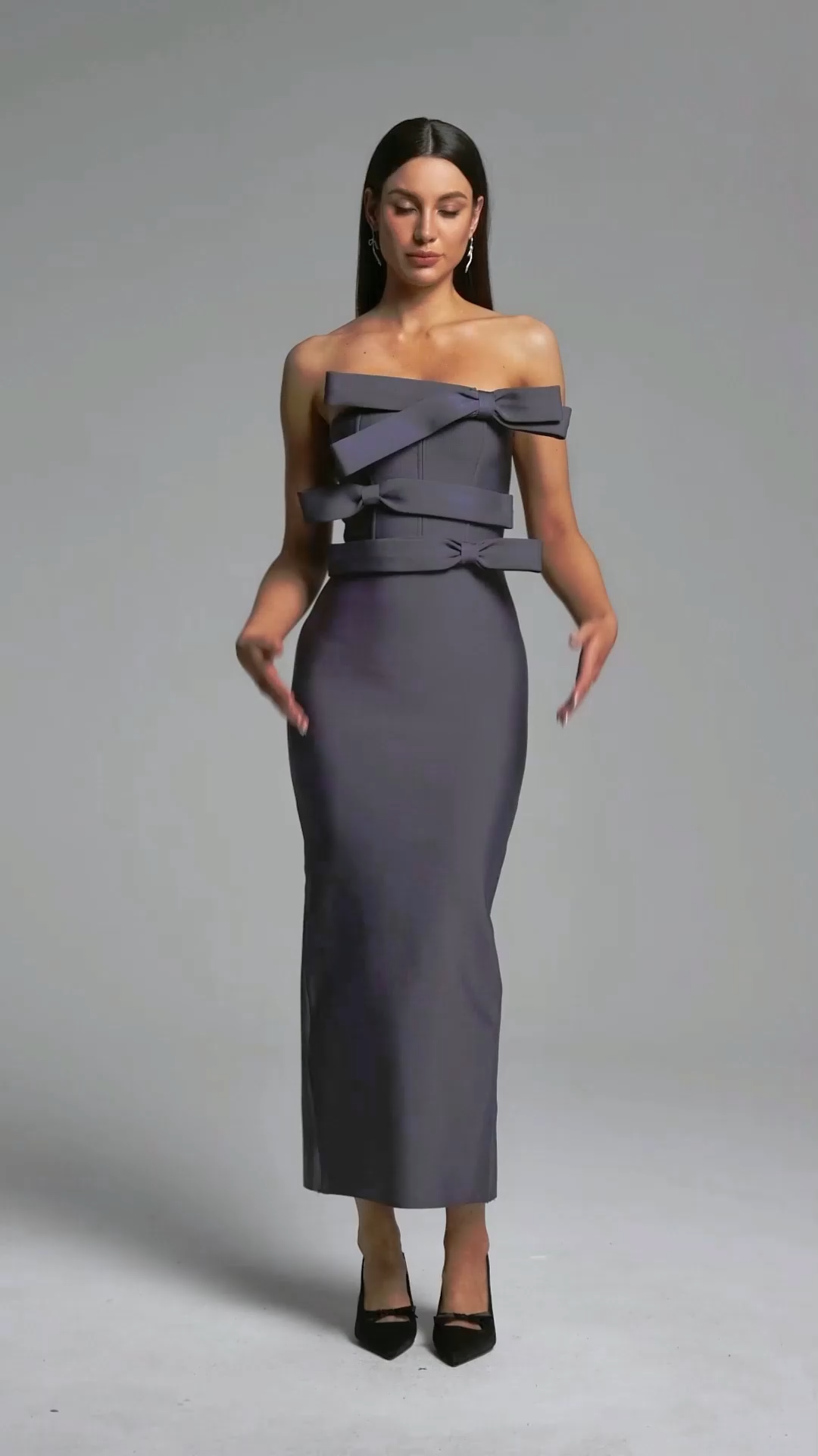 Yalia Chic Contour Strapless Bow Bandage Maxi Dress