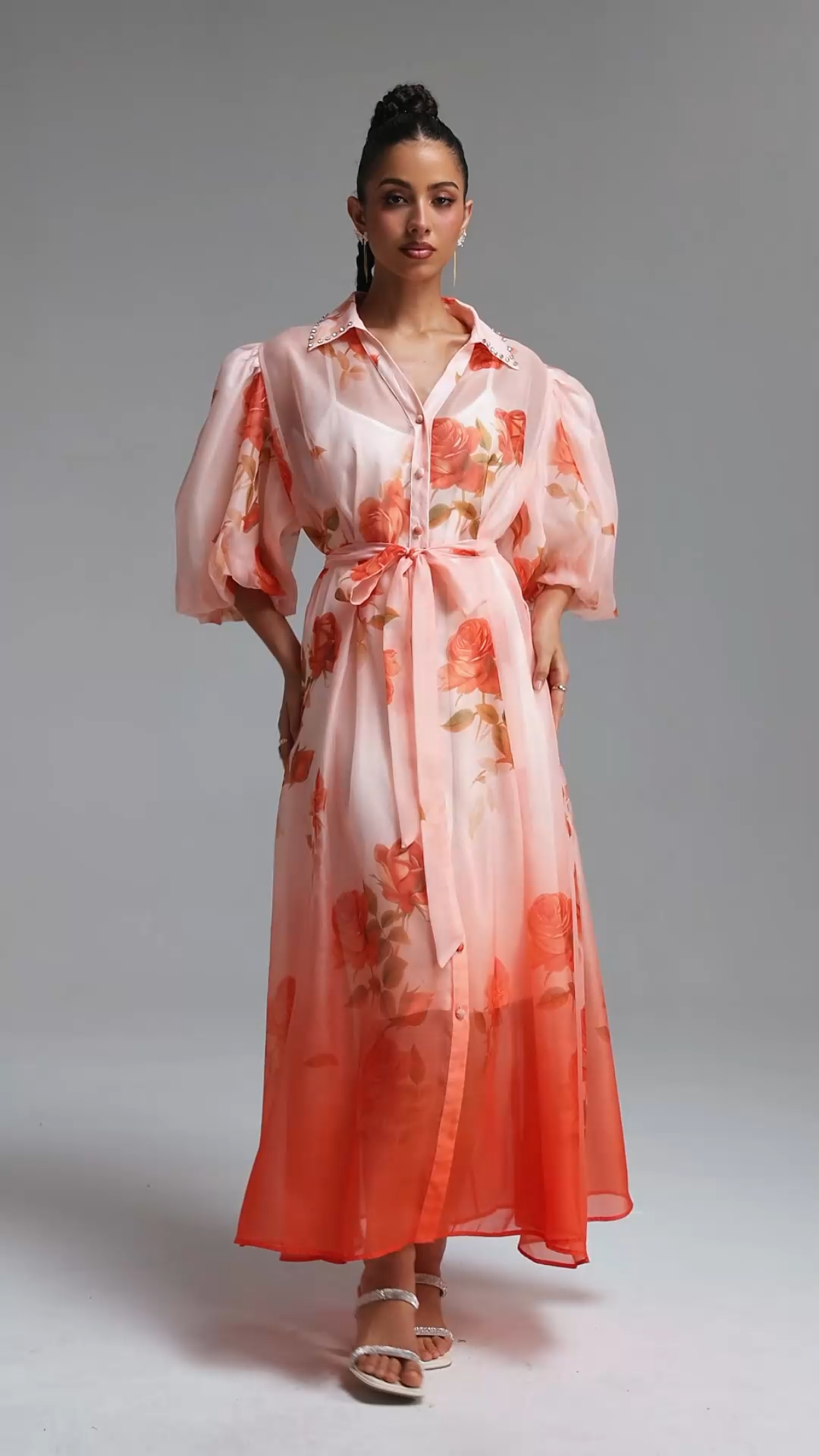 Thea Romantic Flowy Puff Sleeve Floral Print Woven Maxi Dress