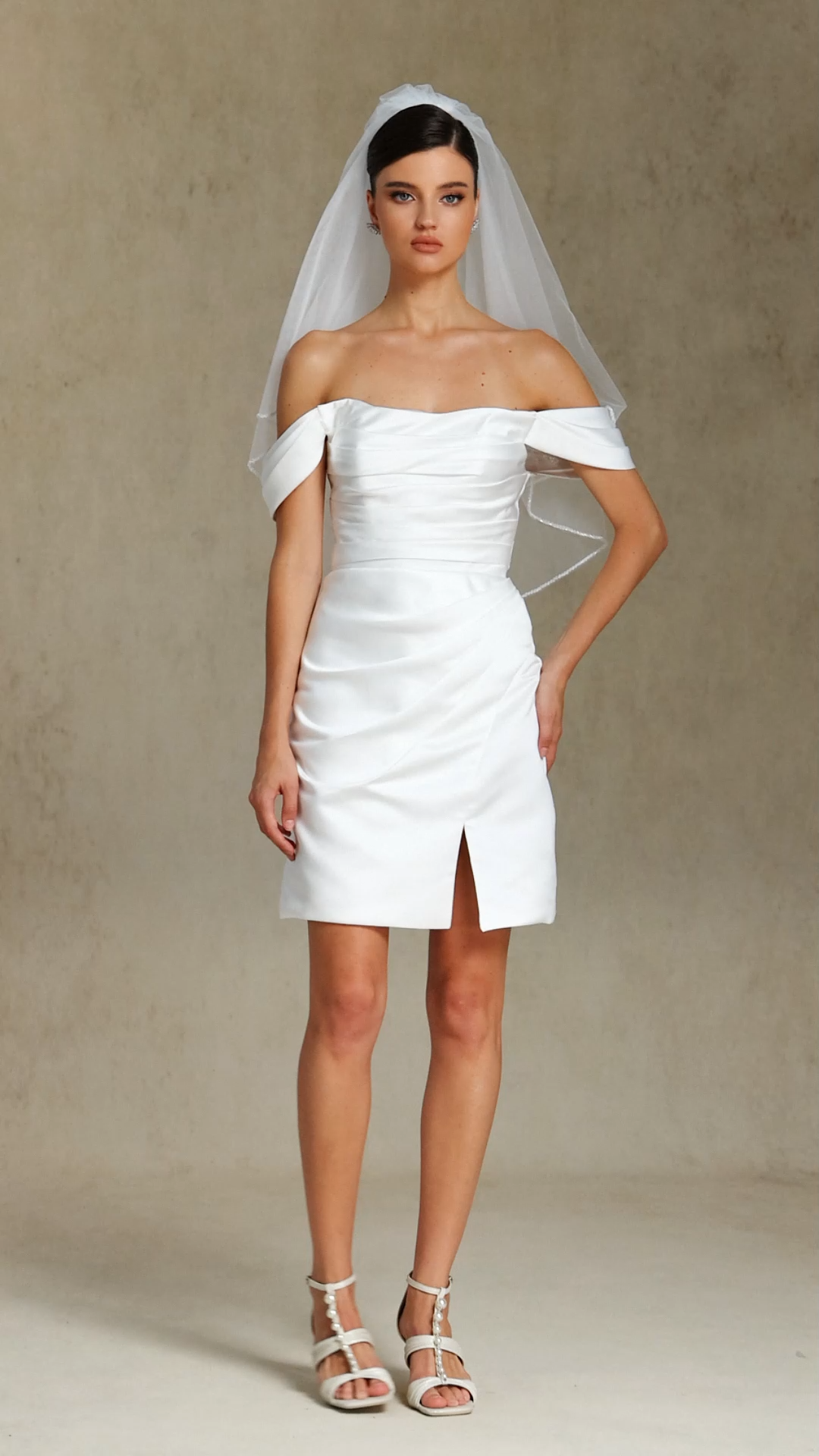 Lydda One-shoulder pleated mini evening dress