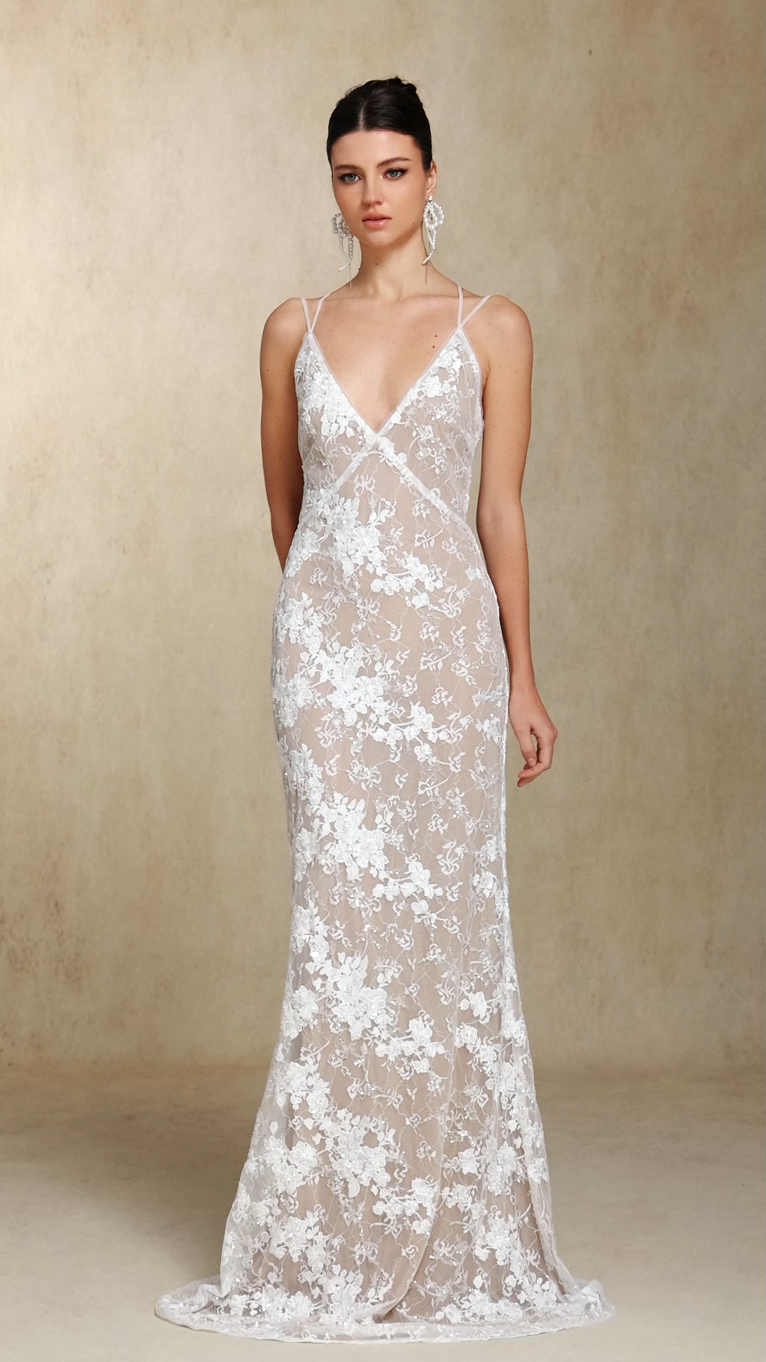 Thea Sling V-neck Sequins Lace maxi wedding dress