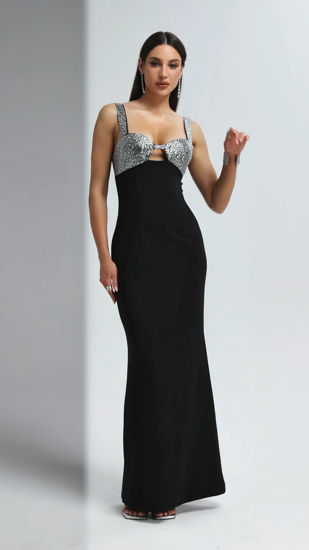 Felixa Glamorous Contour Cut Out Rhinestone Bandage Maxi Dress