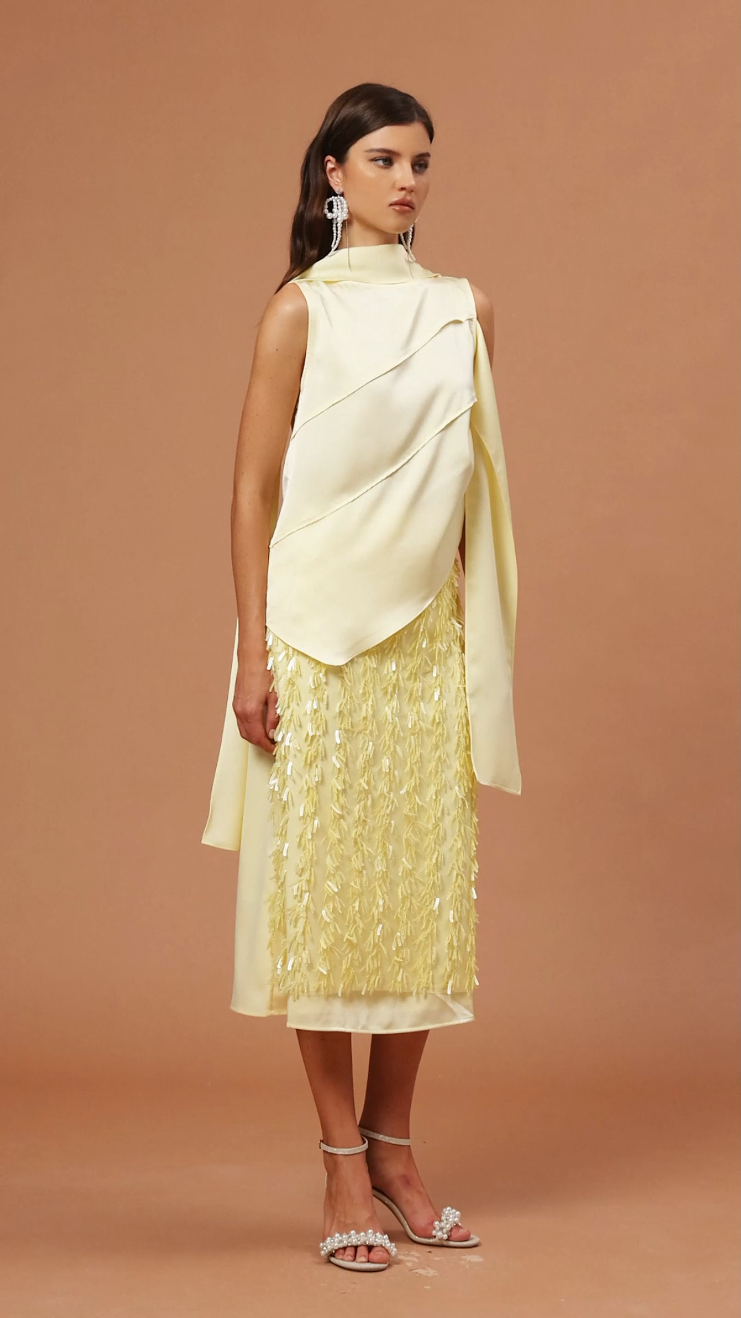 Tessy Sequin Tassels Asymmetric Top And Skirt Two-Piece Set