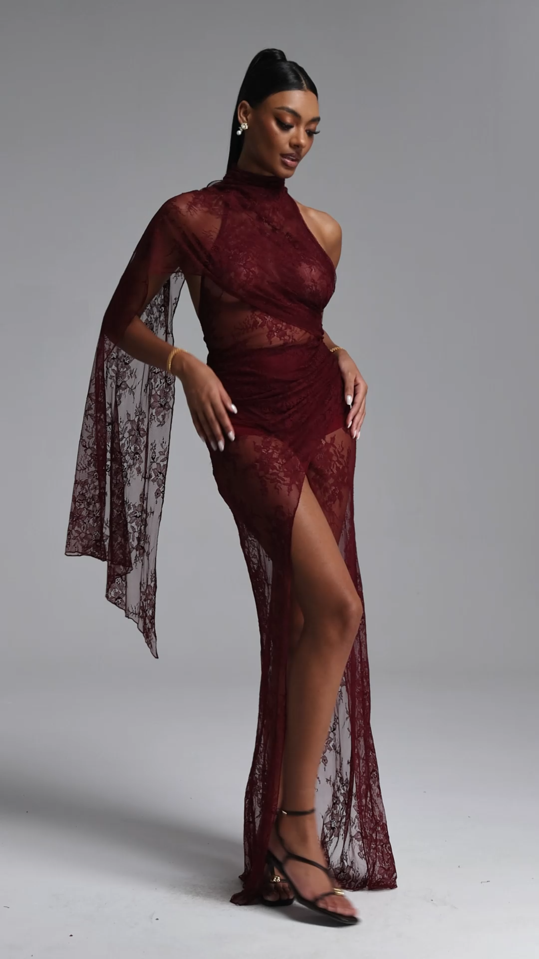 Veryar Sexy Sophisticated Flowy High Neck Halter Lace Maxi Dress