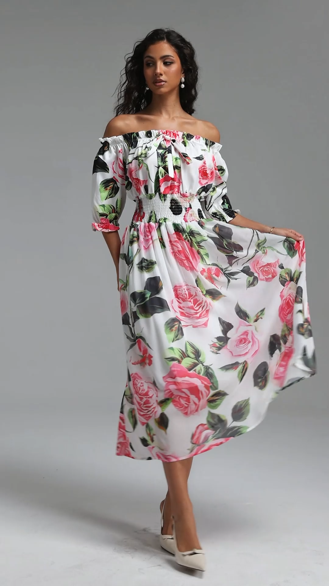 Reye Resort Flowy Off Shoulder Floral Print Woven Maxi Dress